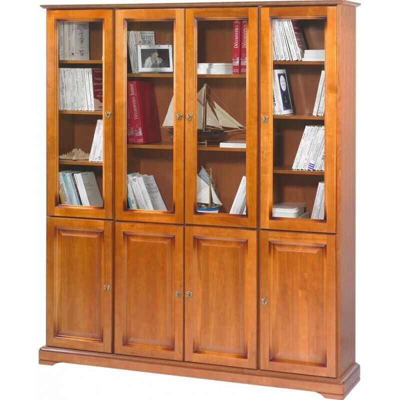 Bibliothèque Beaux Meubles Pas Chers Louis Philippe 8 Portes 18 Niches Merisier