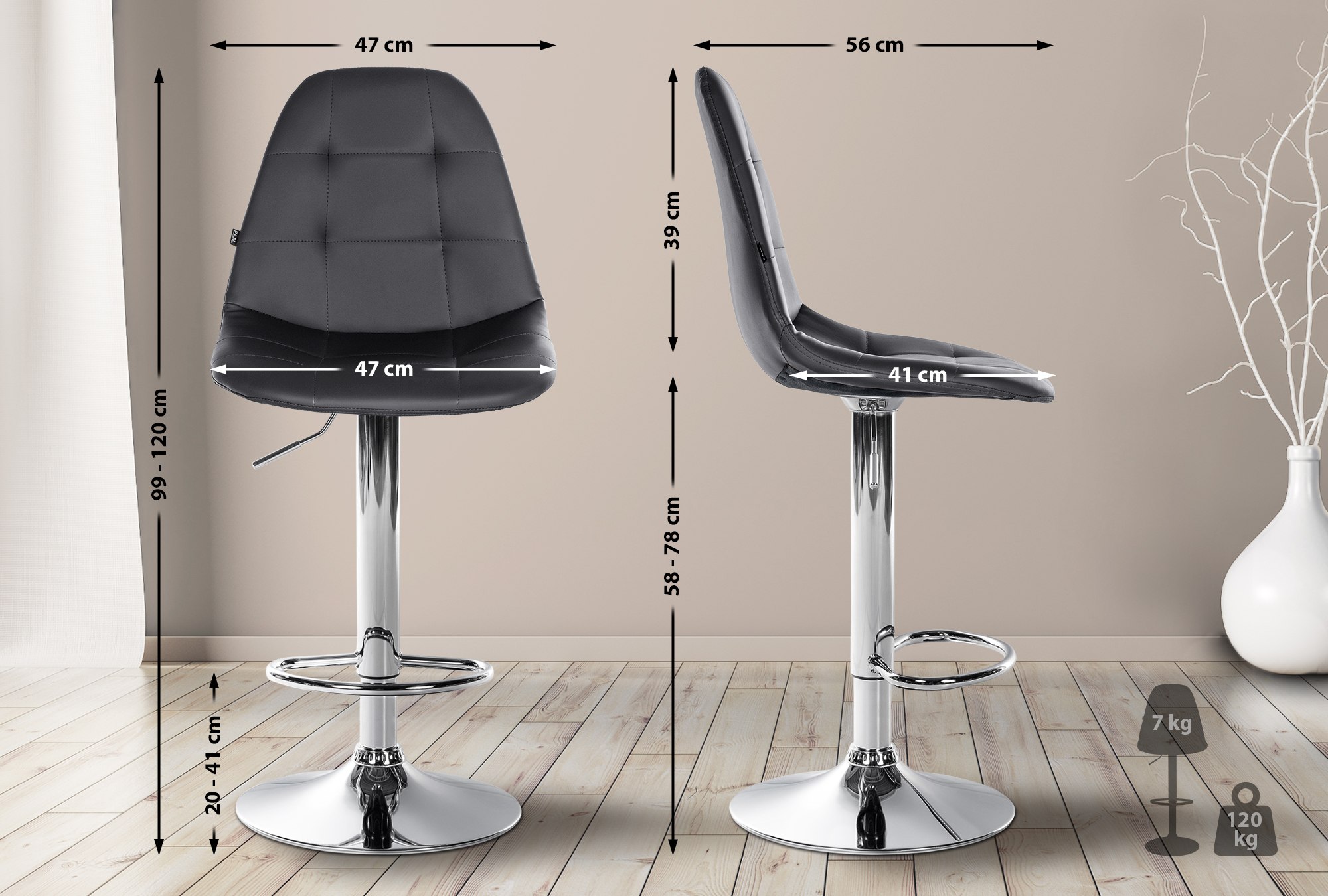 Tabouret De Bar Elmore Simili Cuir C Noir