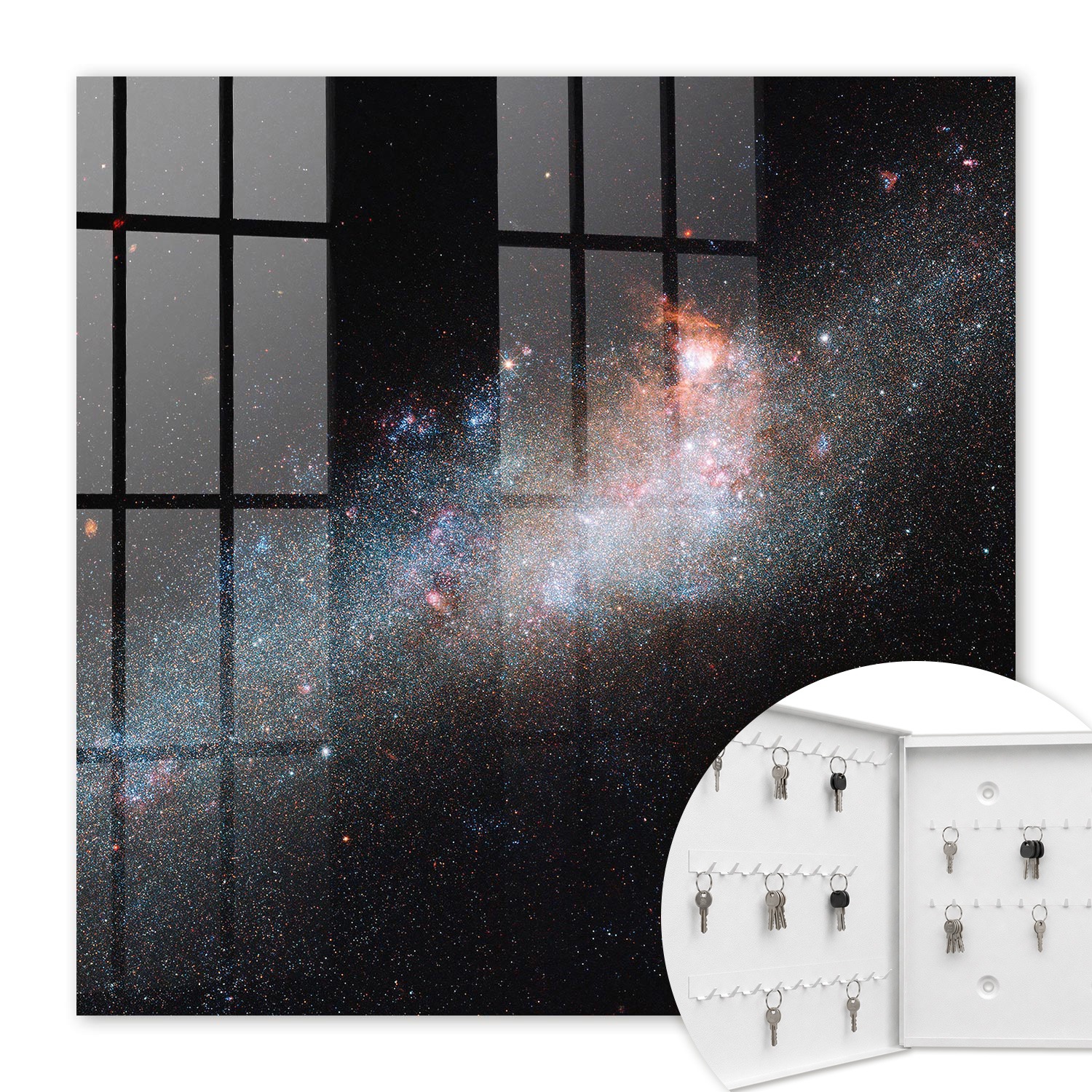 Armoire À Clés - (30 Cm X 30 Cm) - Boîte À Clés Murale - Coffret De Rangement Pour Clés - Couleur Blanche - Ouverture Vers La Gauche - Pour Maison Et Bureau - Mystère Galactique