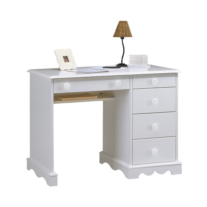 Bureau Beaux Meubles Pas Chers 5 Tiroirs 1 Étagère 100 Cm Blanc