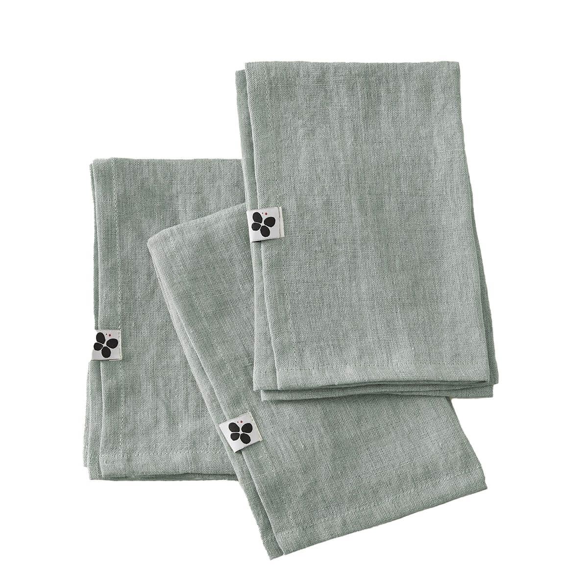 Margaux - Lot De 3 Serviettes 40x40cm Lin Lavé Coloris Eucalyptus
