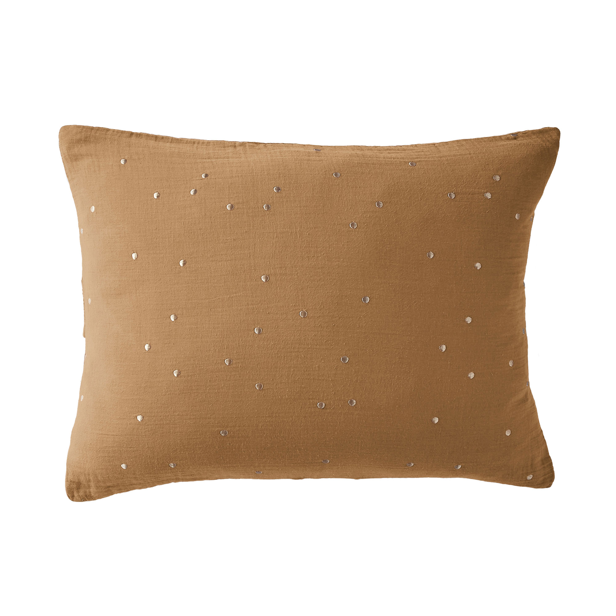 Taie D'oreiller 50x70 Cm Gaze De Coton À Pois Brodés Camel