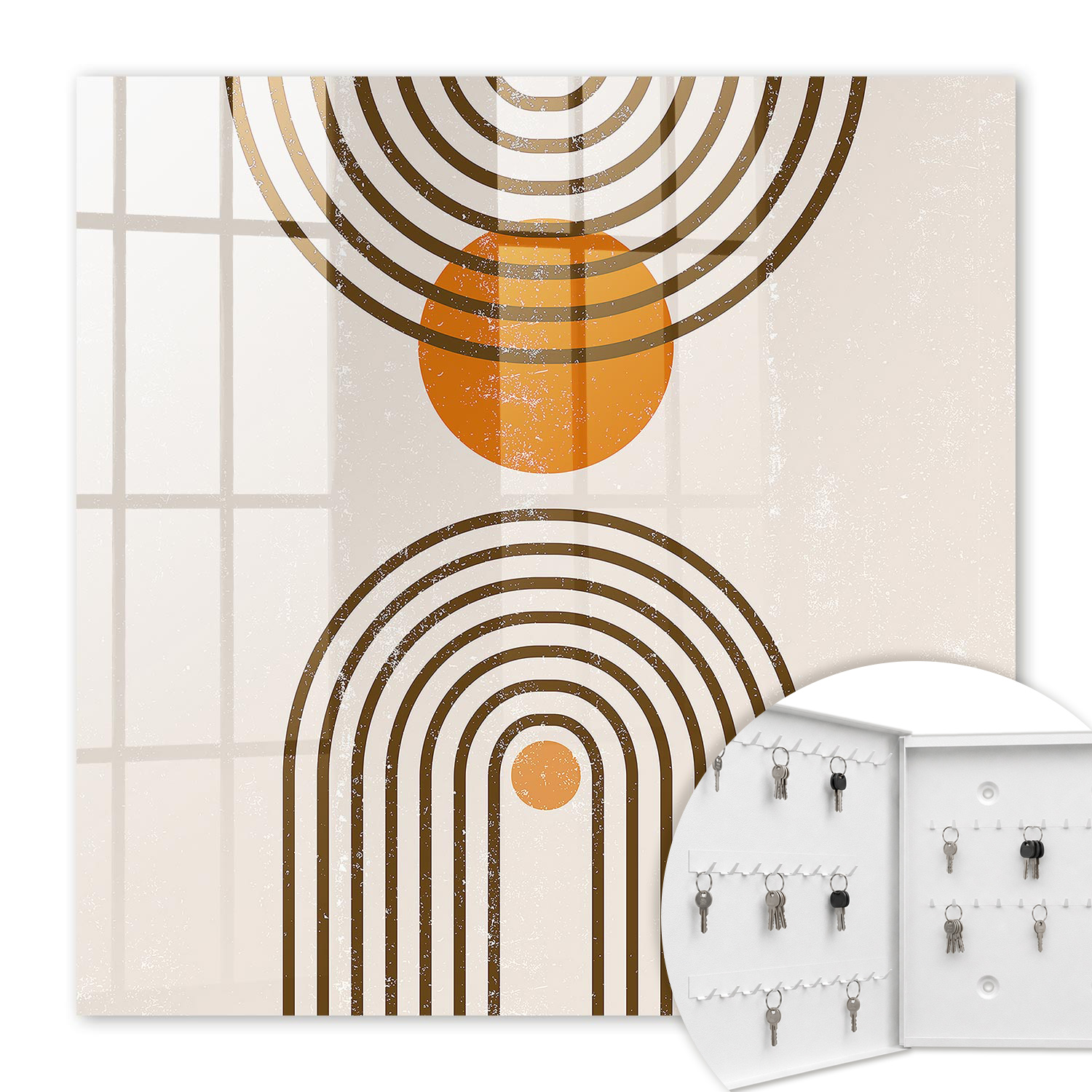 Armoire À Clés - (30 Cm X 30 Cm) - Boîte À Clés Murale - Coffret De Rangement Pour Clés - Couleur Blanche - Ouverture Vers La Gauche - Pour Maison Et Bureau - Géométrie Rétro