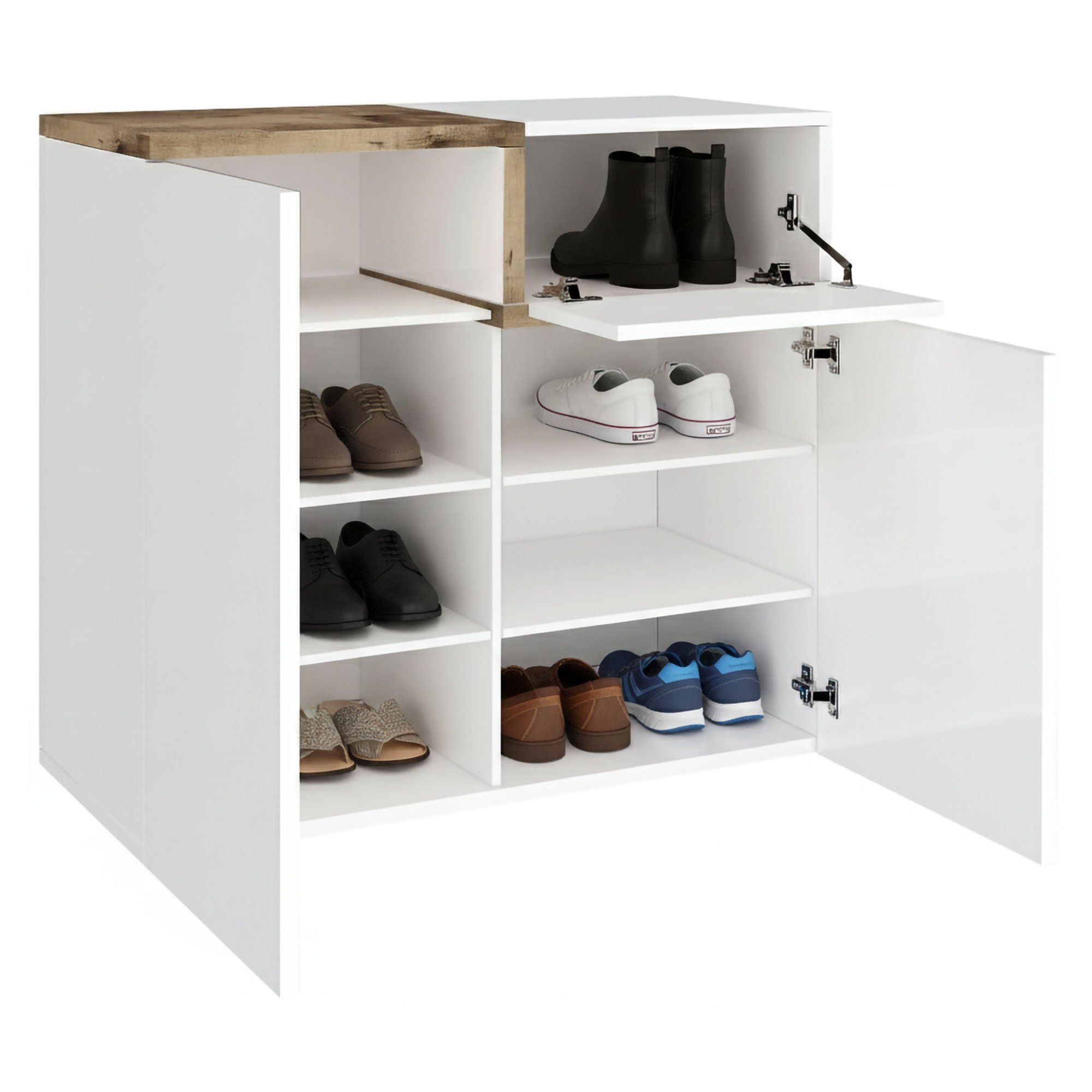 Meuble À Chaussures Effet Bois Blanc Brillant, Beige 80x40 Cm