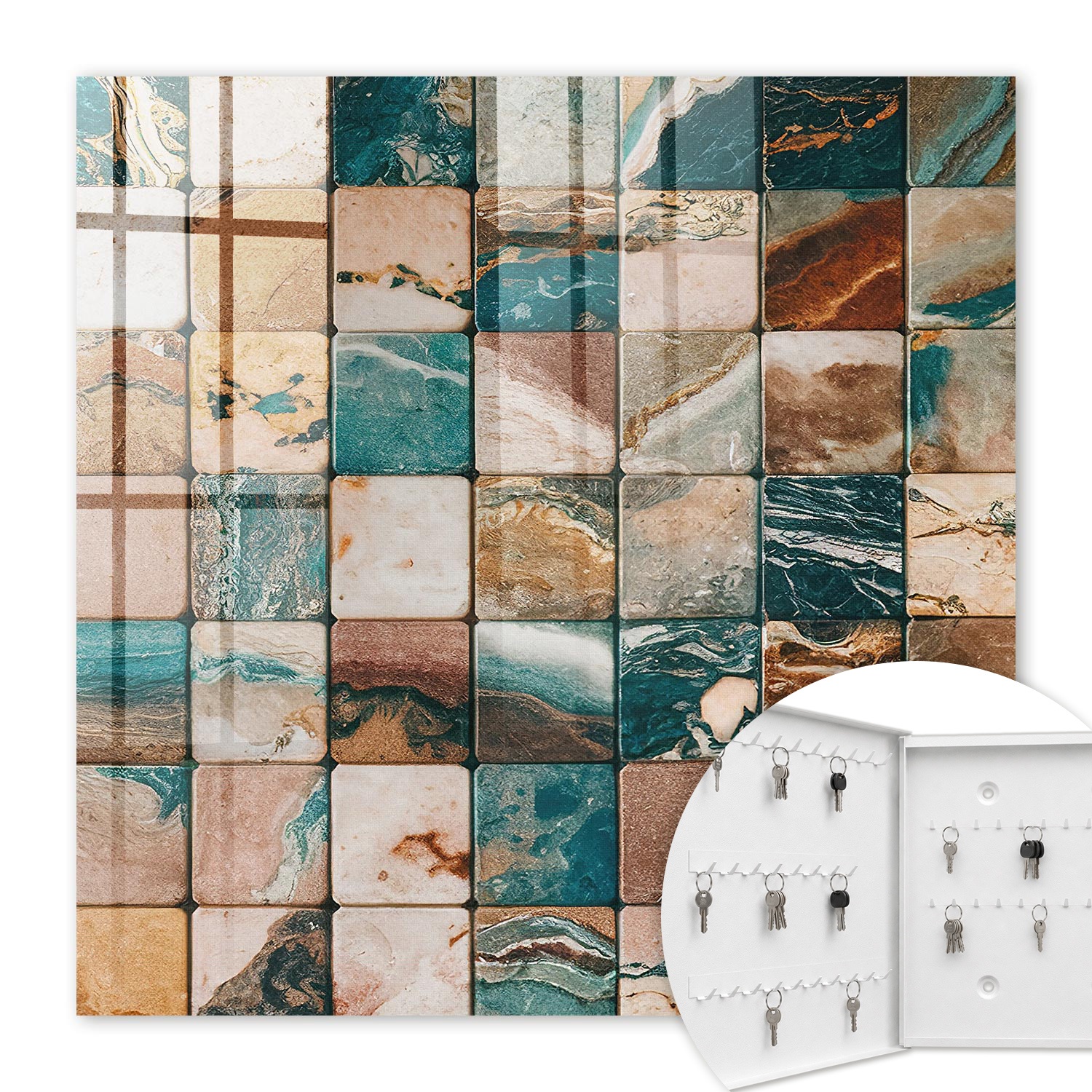 Armoire À Clés - (30 Cm X 30 Cm) - Boîte À Clés Murale - Coffret De Rangement Pour Clés - Couleur Blanche - Ouverture Vers La Gauche - Pour Maison Et Bureau - Mosaïque Tonale