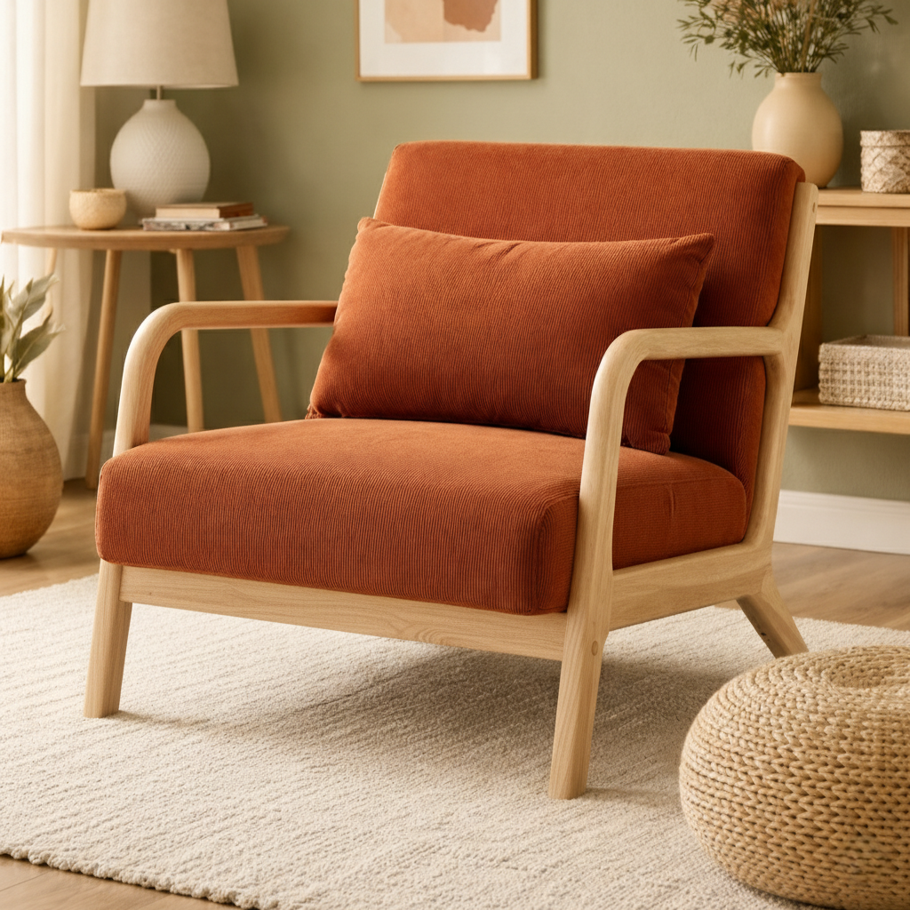 Sicaan Fauteuil Scandinave Vintage Marie Velours Côtelé Terracotta