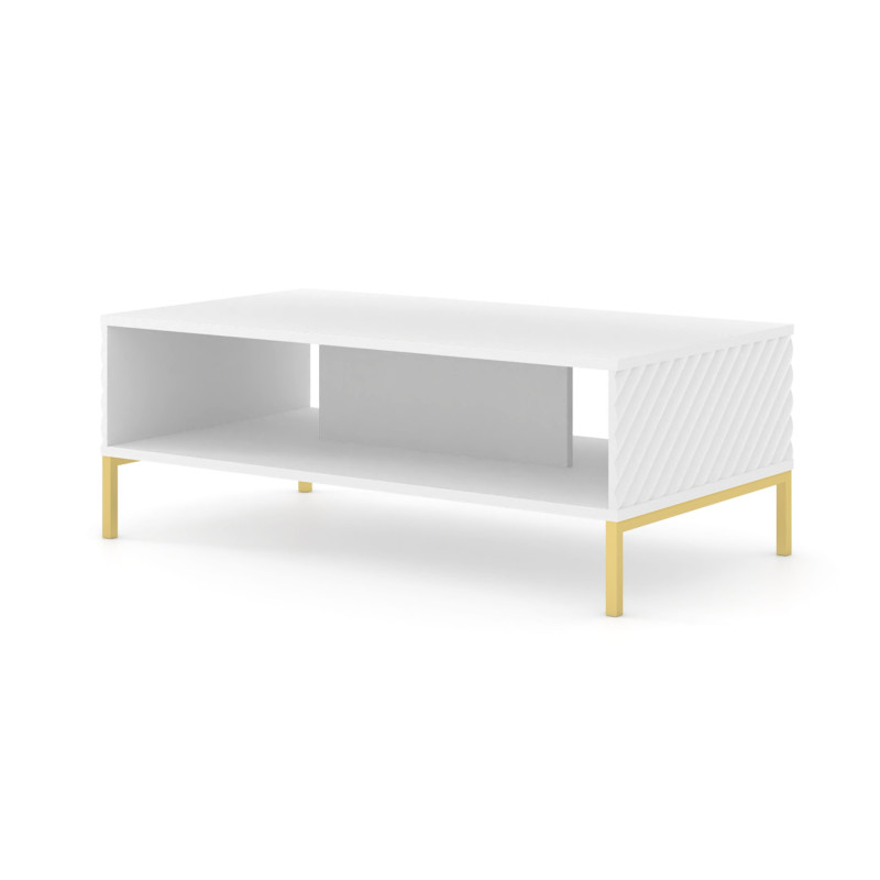 Table Basse Avec Structure Dorée "surf" - Blanc Mat - L 90 X L 60 Cm