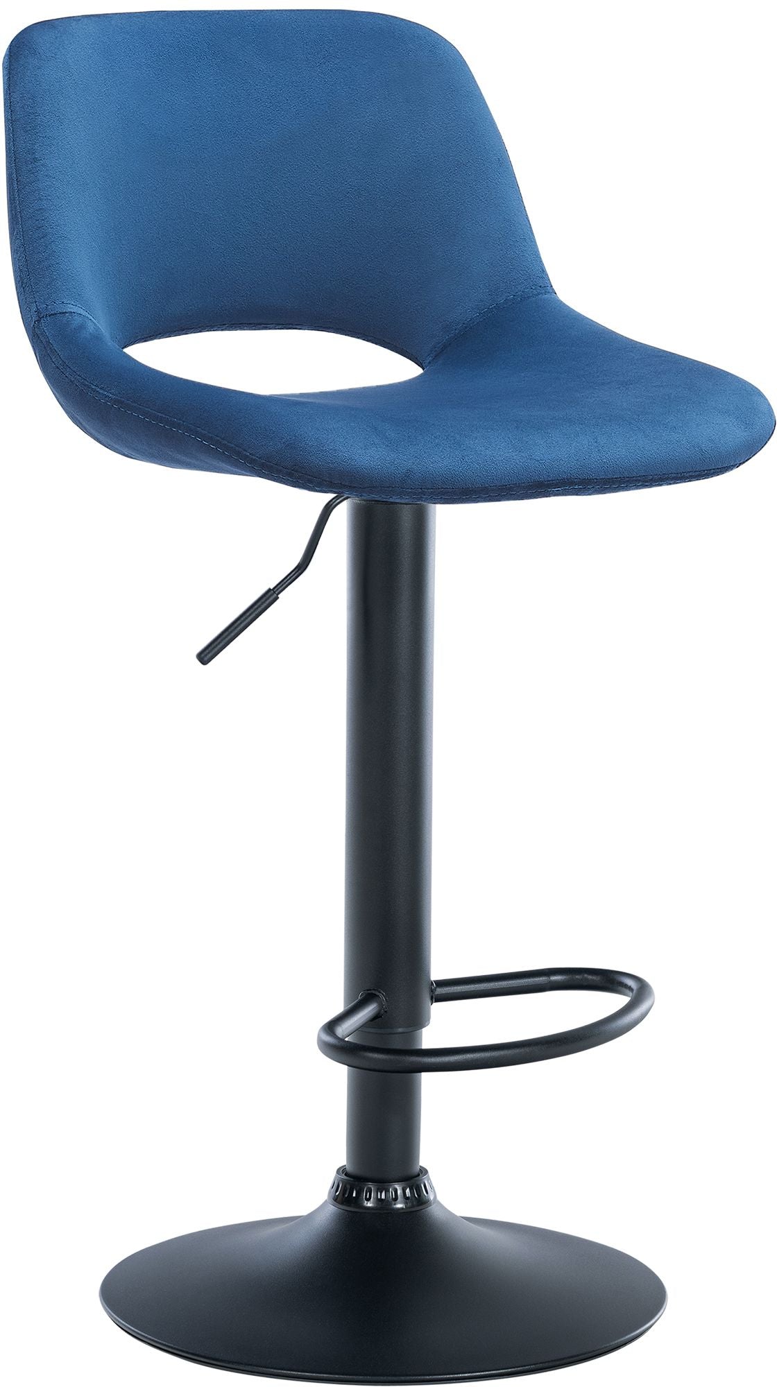 Tabouret De Bar Chaise Haute X1 Avec Repose-pieds En Velours Bleu Piètement Métallique Noir 10_0004598