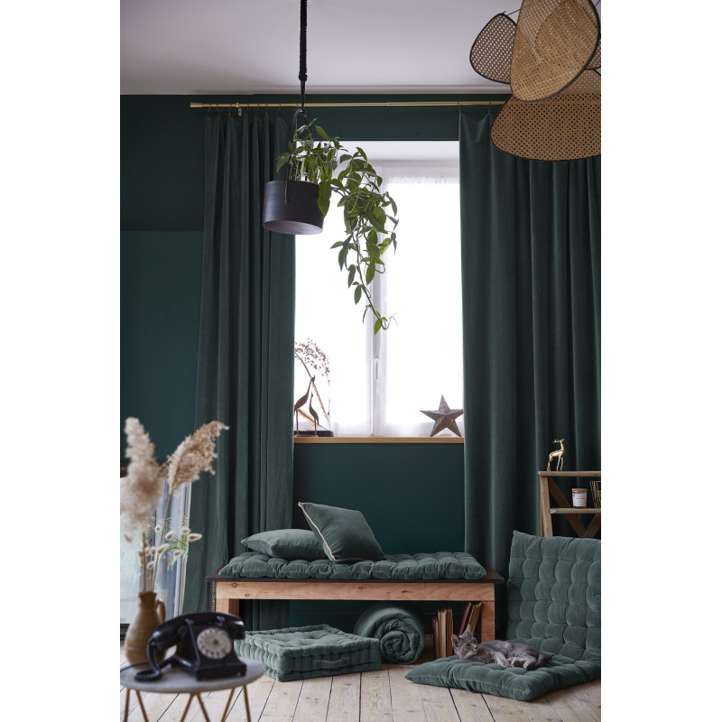 Lot De 2 Rideaux Ajustables + 8 Anneaux Pince "césar" 140 X 270 Cm Velours De Coton L'effet Papillon