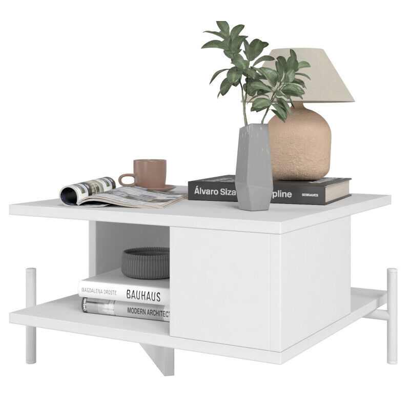 Table Basse Beaux Meubles Pas Chers Rectangle Longueur 51,5 Cm Hauteur 26 Cm Profondeur 44,5 Cm Blanc Bois Métal
