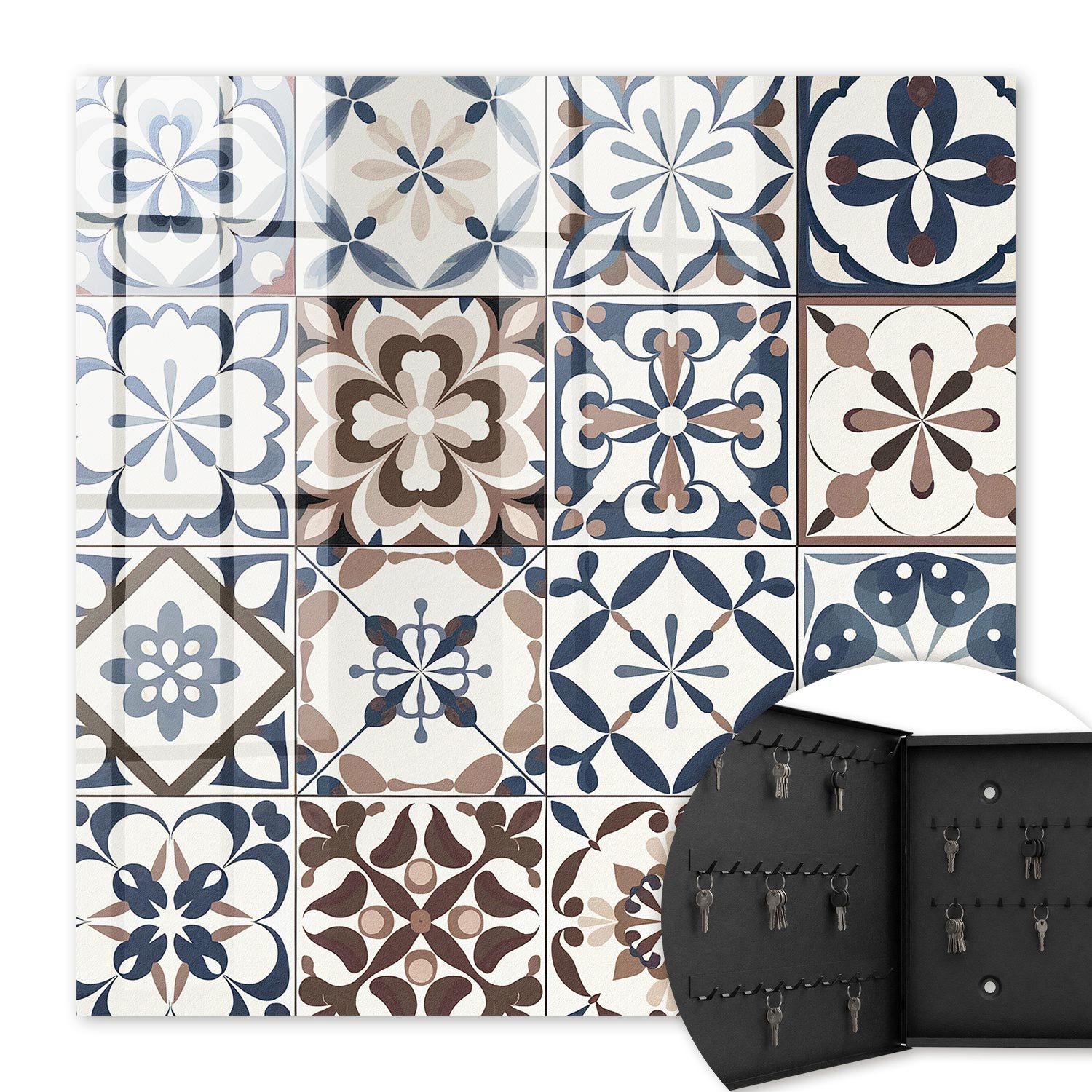 Armoire À Clés - (30 Cm X 30 Cm) - Boîte À Clés Murale - Coffret De Rangement Pour Clés - Couleur Noire - Ouverture Vers La Gauche - Pour Maison Et Bureau - Mosaïque Arabesque