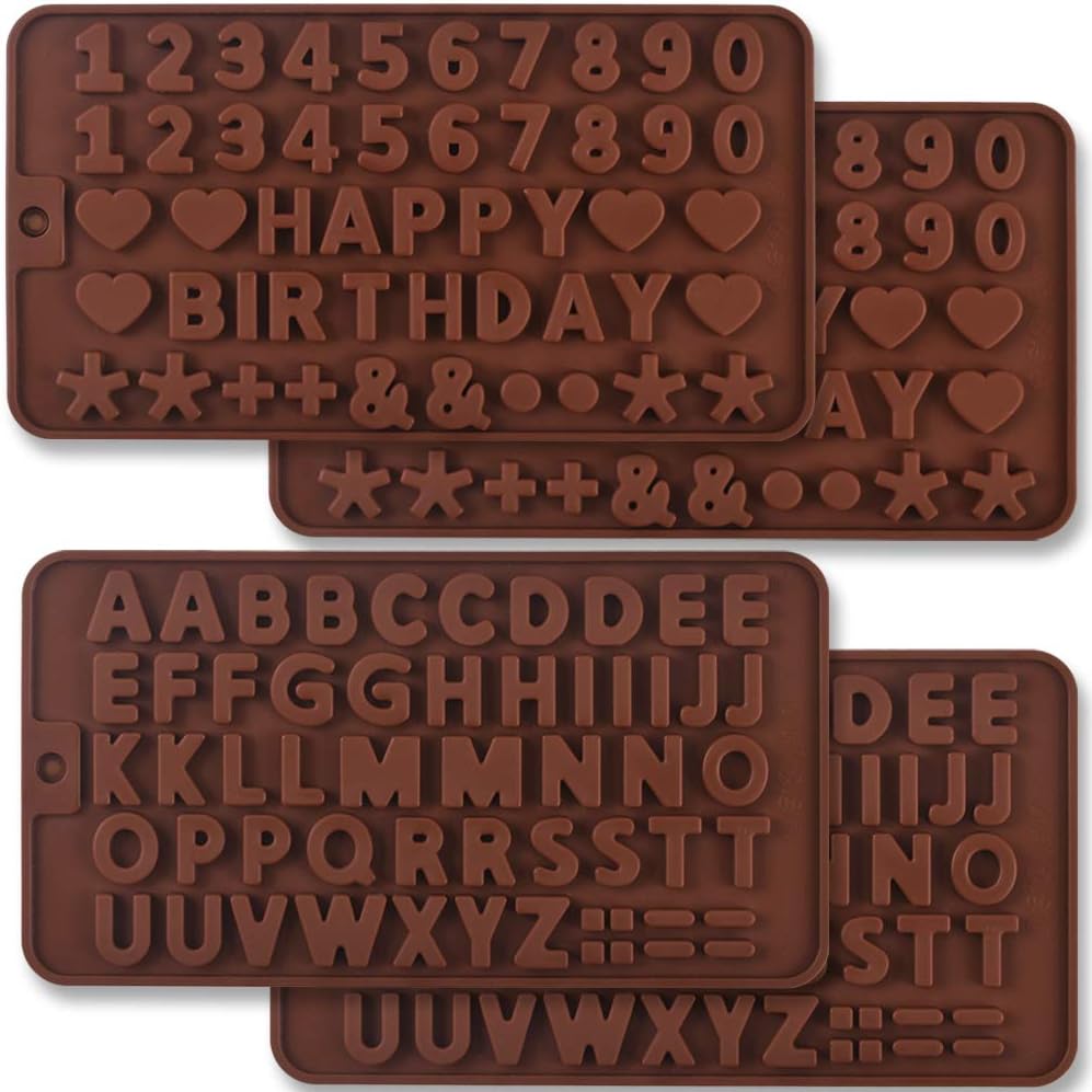 Lot De 4 Moules En Silicone En Forme De Lettres Et Chiffres Pour Décoration De Gâteau D'anniversaire