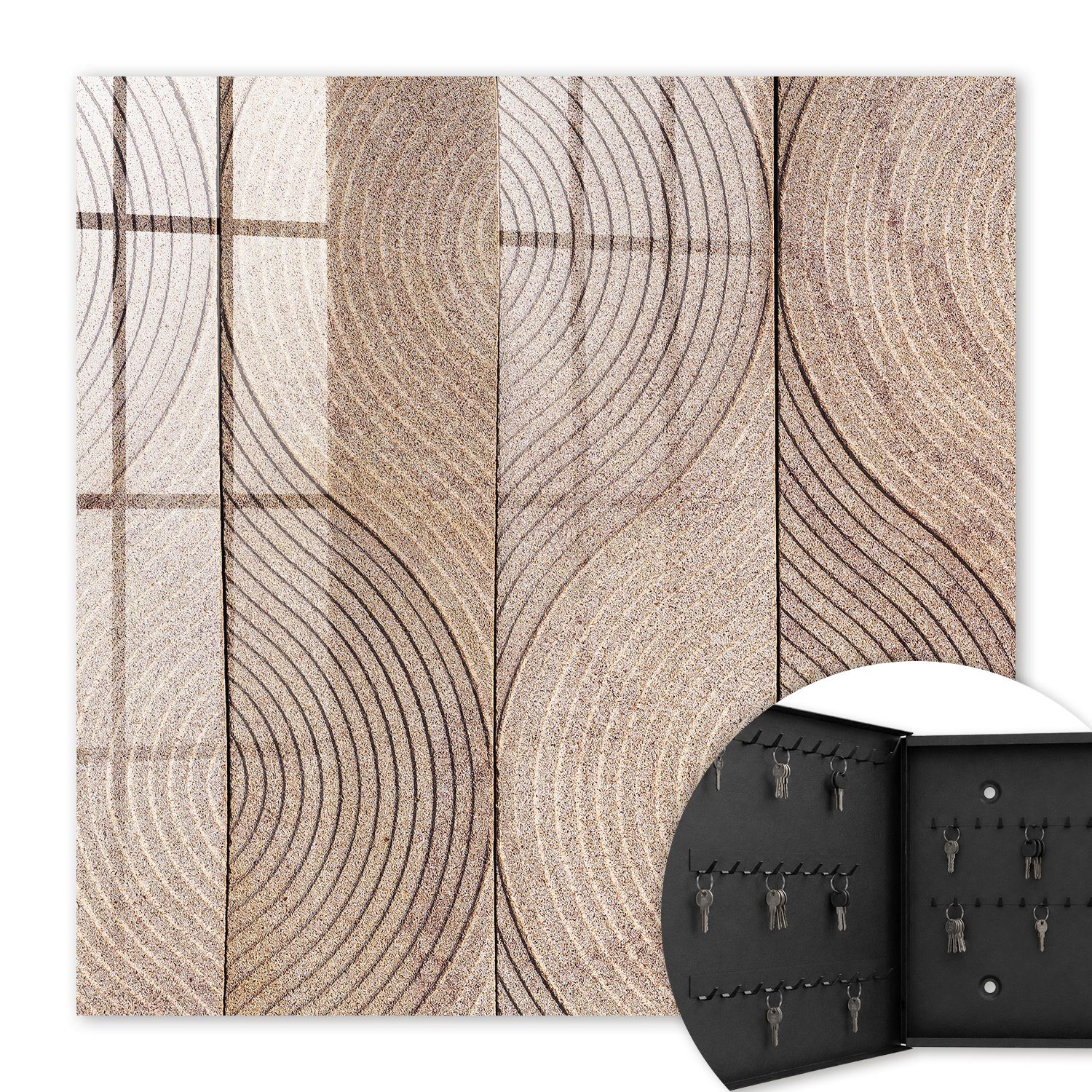 Armoire À Clés - (30 Cm X 30 Cm) - Boîte À Clés Murale - Coffret De Rangement Pour Clés - Couleur Noire - Ouverture Vers La Gauche - Pour Maison Et Bureau - Ondulations Texturées