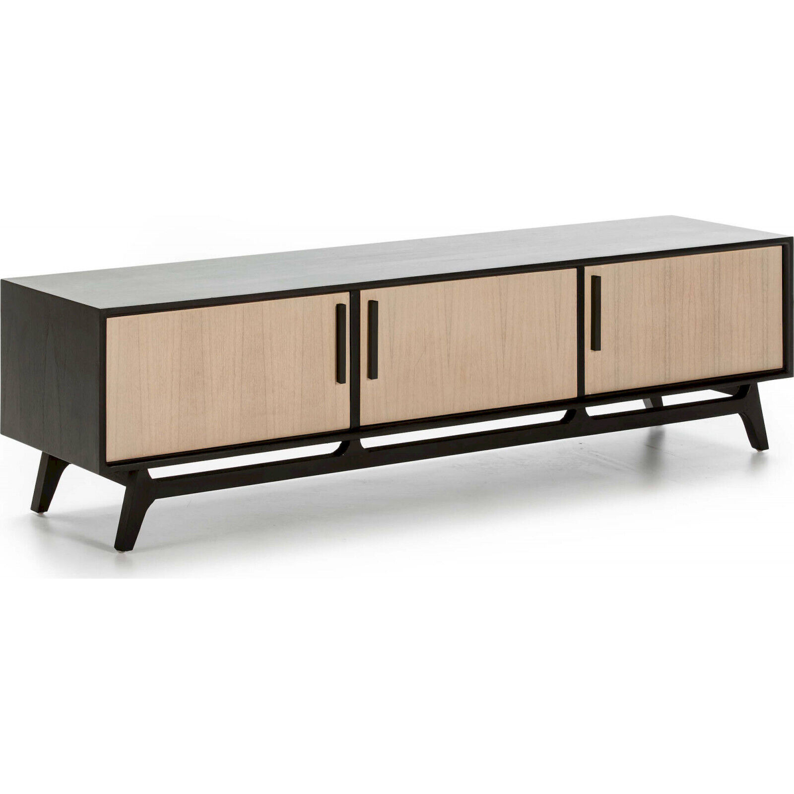 Console Audio Élégance Bois & Métal - Noir Mat Et Bois Naturel Patiné