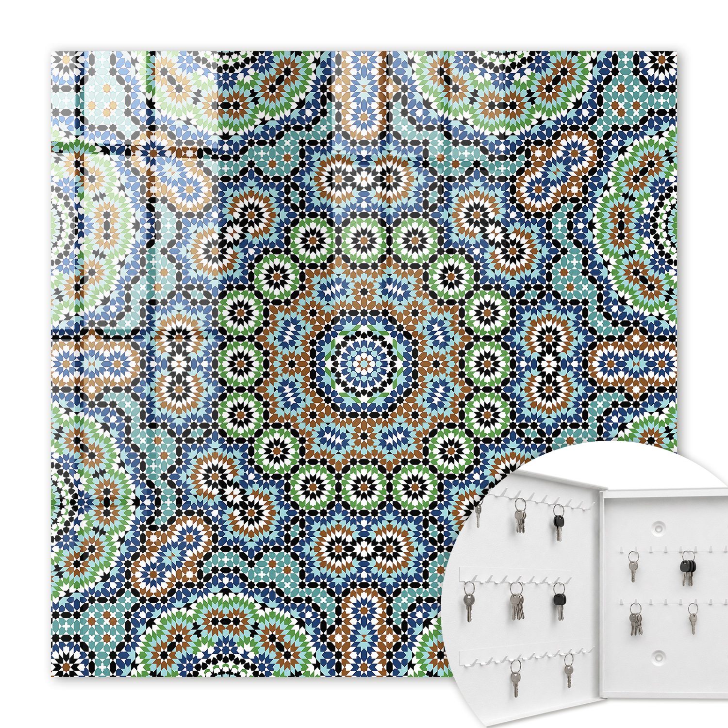 Armoire À Clés - (30 Cm X 30 Cm) - Boîte À Clés Murale - Coffret De Rangement Pour Clés - Couleur Blanche - Ouverture Vers La Gauche - Pour Maison Et Bureau - Mosaïque Colorée