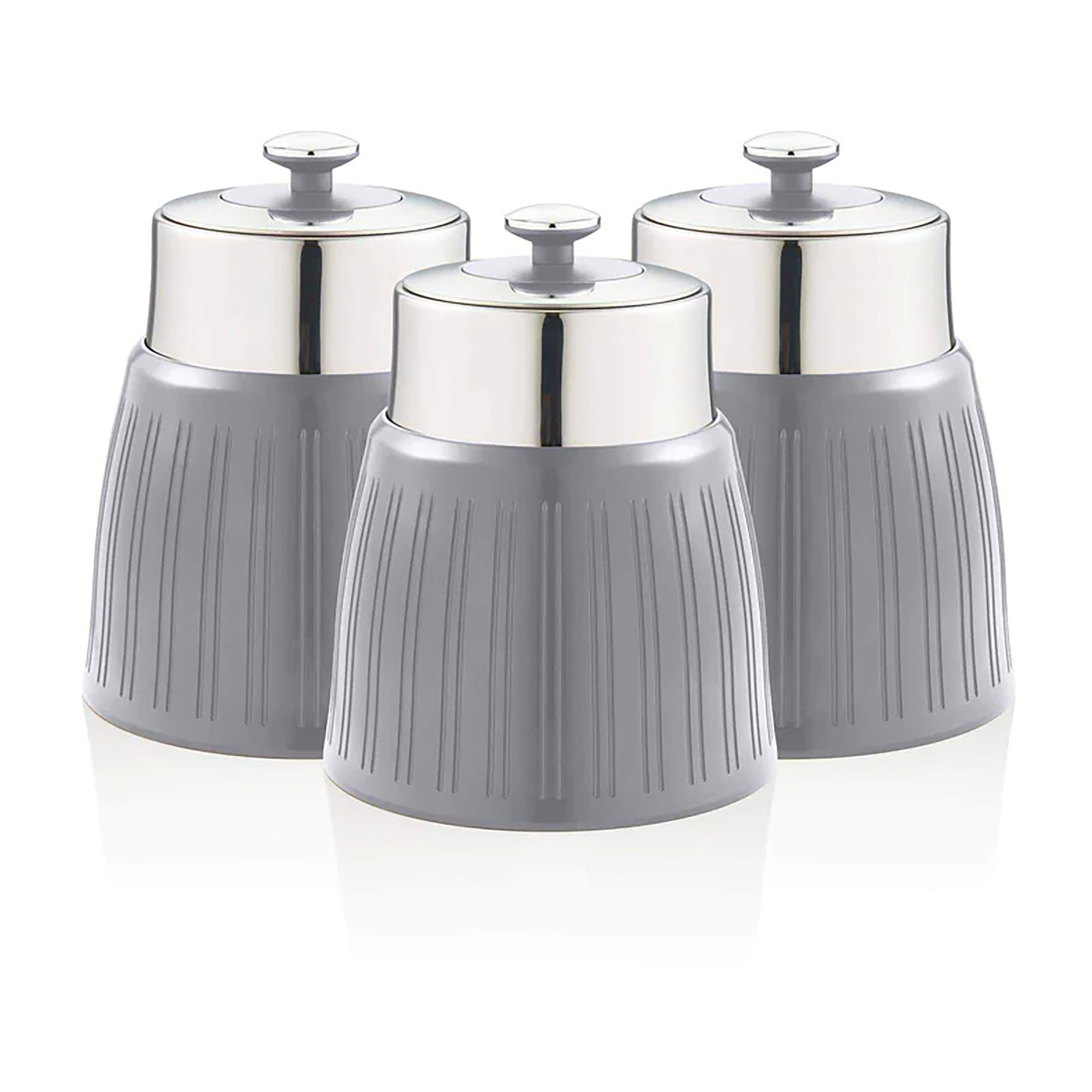 Retro Set 3 Boîtes De Rangement Cuisine 1,2l Hermétiques Pour Pâtes Riz, Vintage Swan Swka1024grn Gris