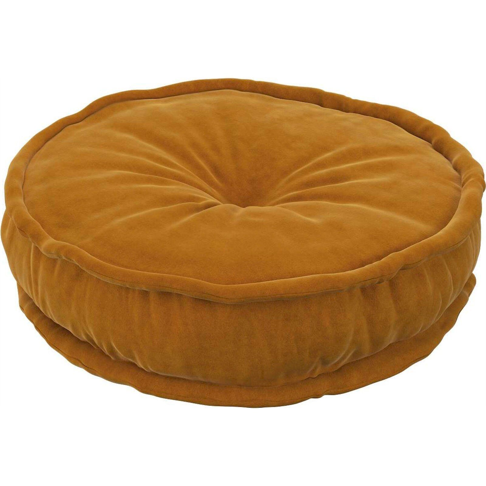 Pouf Coussin Rond Sweet Drop En Velours - Jaune Moutarde