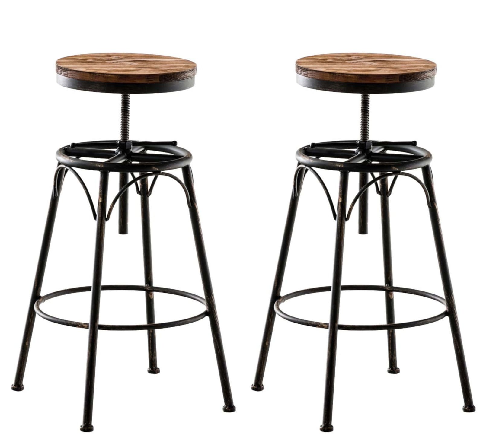 Lot De 2 Tabourets De Bar Style Industriel Contemporain Hauteur Réglable En Métal Bronze 10_0004018