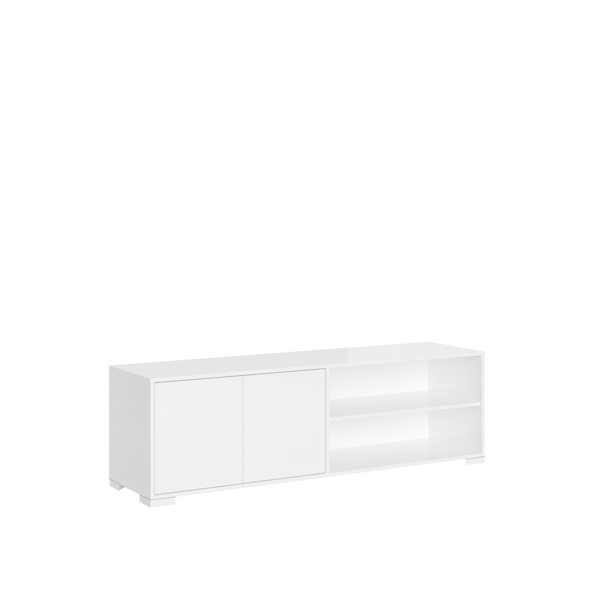 Meuble Tv 2 Portes Avec Compartiment Ouvert 150x40x40 Cm Lumina Blanc Brillant