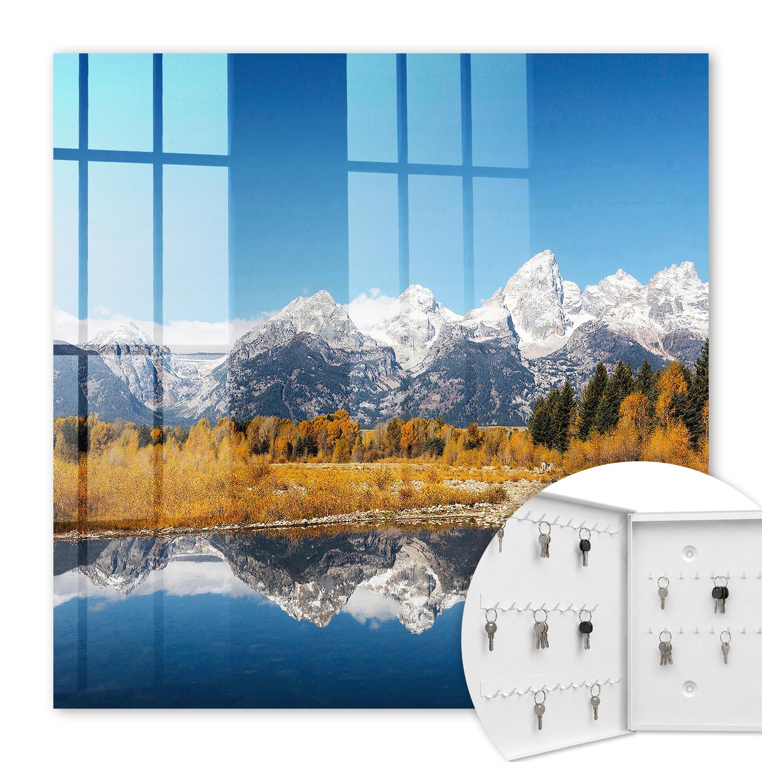 Armoire À Clés - (30 Cm X 30 Cm) - Boîte À Clés Murale - Coffret De Rangement Pour Clés - Couleur Blanche - Ouverture Vers La Gauche - Pour Maison Et Bureau - Automne Doré