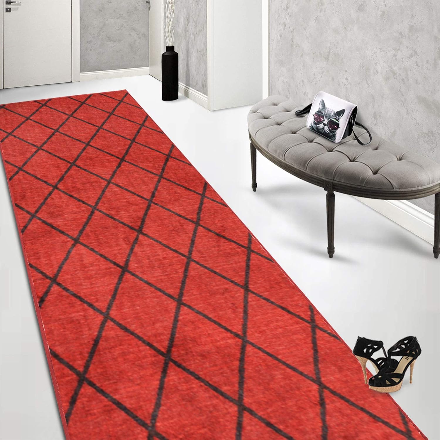 Tapis De Couloir Cosenza Rouge 80 X 350 Cm