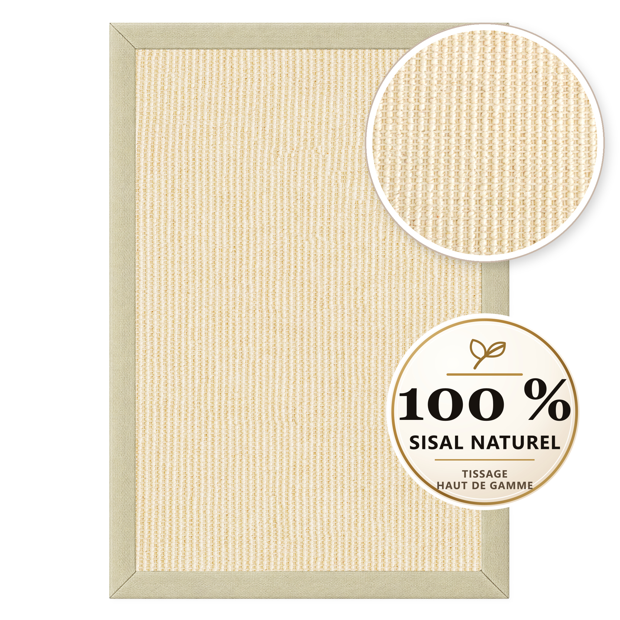 Tapis En Sisal Goa Tapis Naturel En 100 % Sisal Avec Bordure En Tissu Crème 200 X 290 Cm