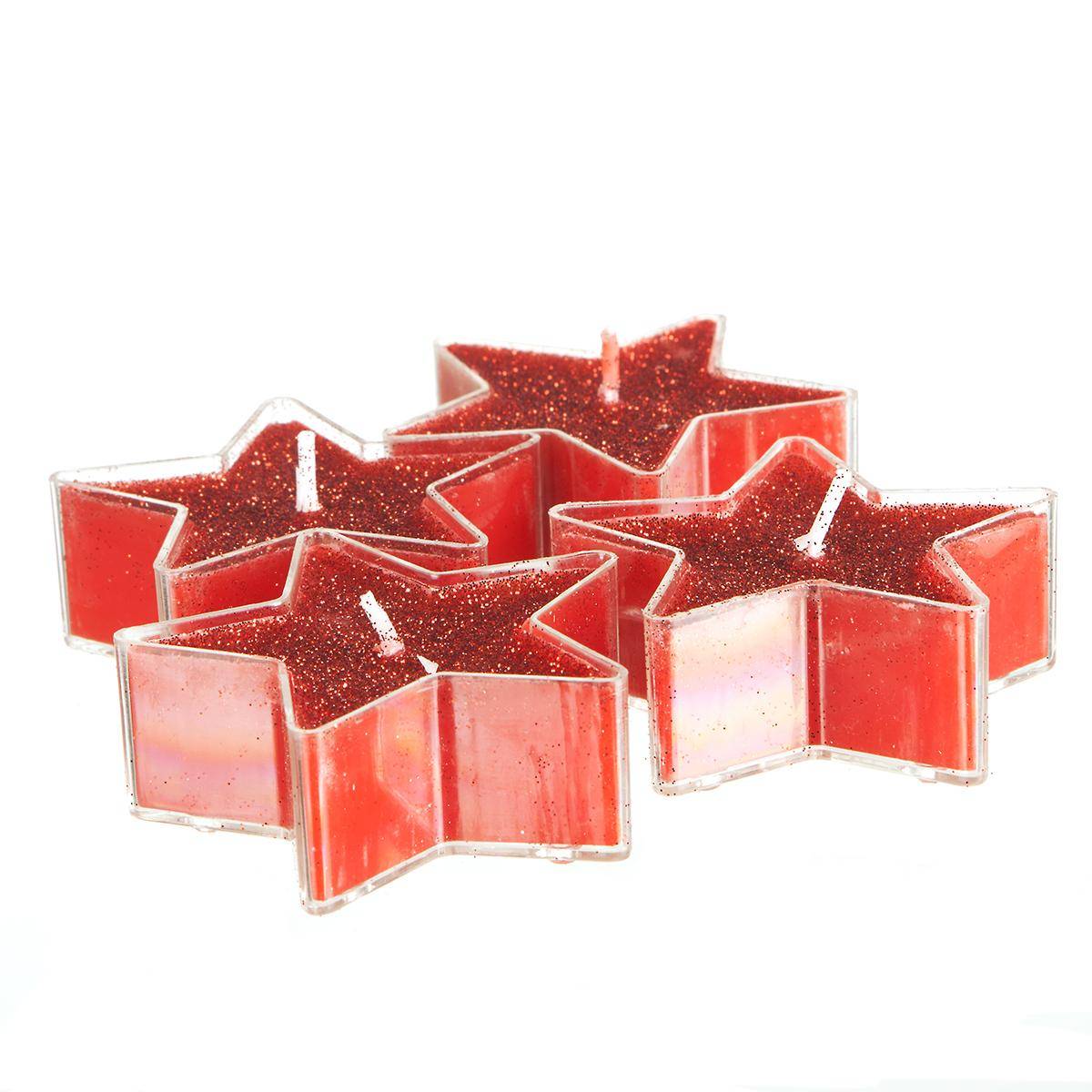 Lot De 4 Bougies Chauffe-plats Étoiles Pailletées 24 Gr Rouge - Feeric Lights & Christmas