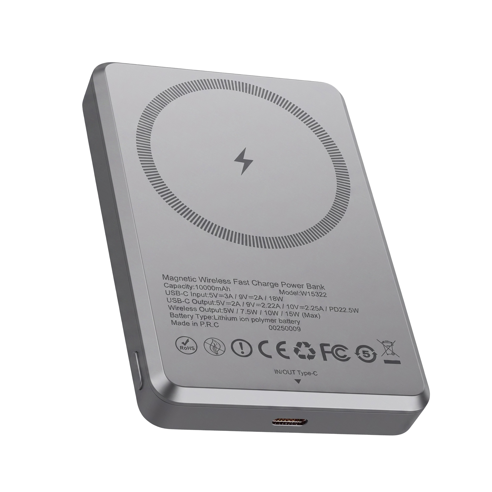 Powerbank Magsafe 10000mah 15w Et Filaire 22.5w Avec 4 Témoins Led De Charge Gris Linq