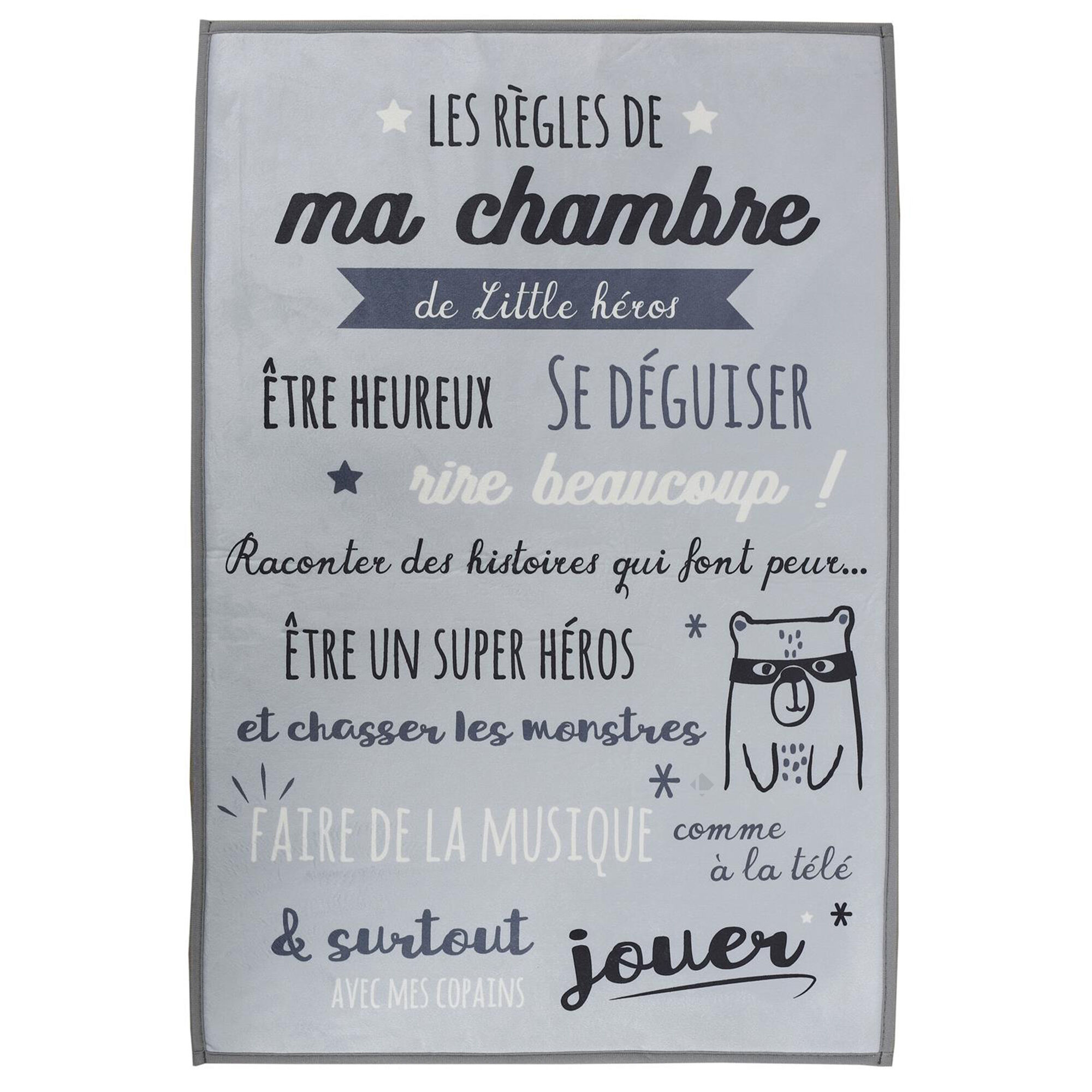 Tapis Enfant 60x90 Cm Kehl Gris Imprimé Règles De La Chambre Polyester