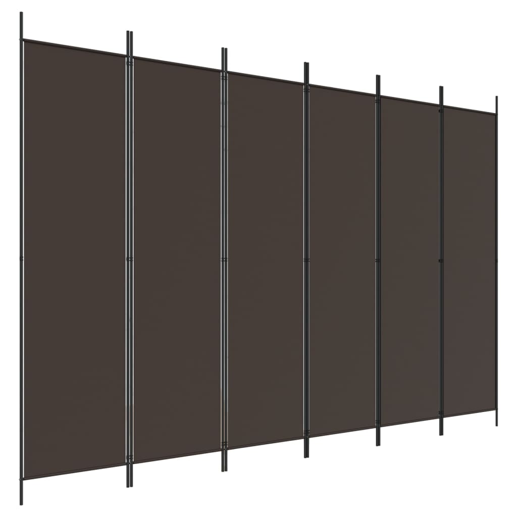 Paravent Séparateur De Pièce Cloison 6 Panneaux 300 X 200 Cm Tissu Marron Et Dec031087