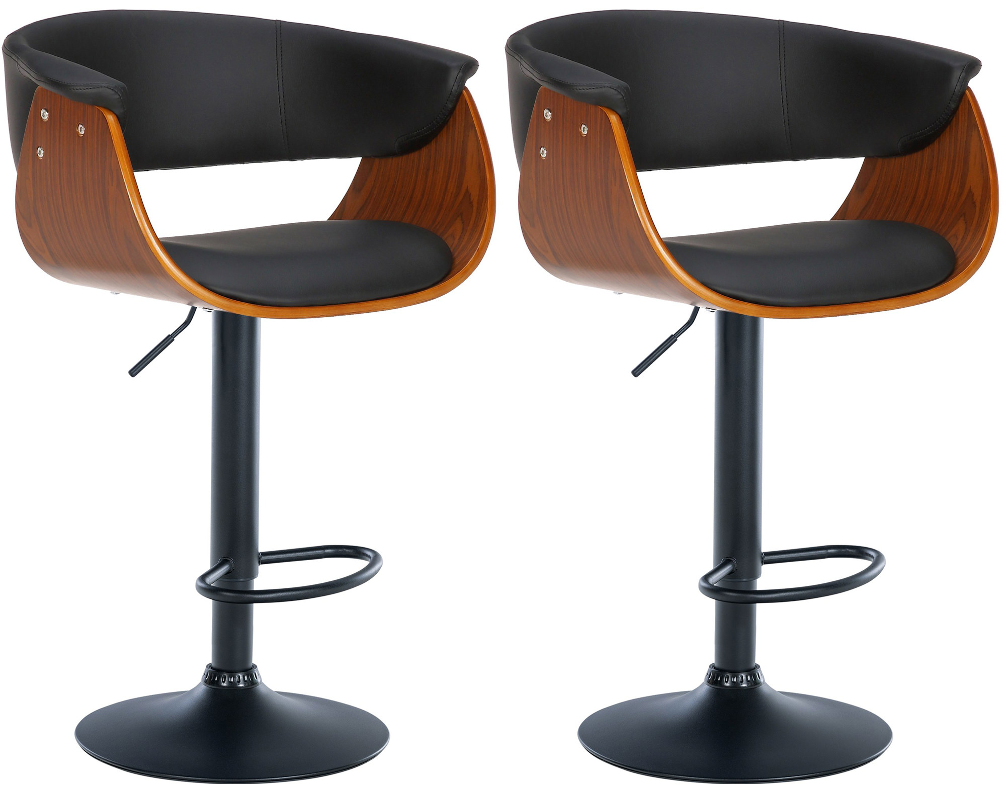 Lot De 2 Tabourets De Bar Vestal Simili Cuir Noyer/noir
