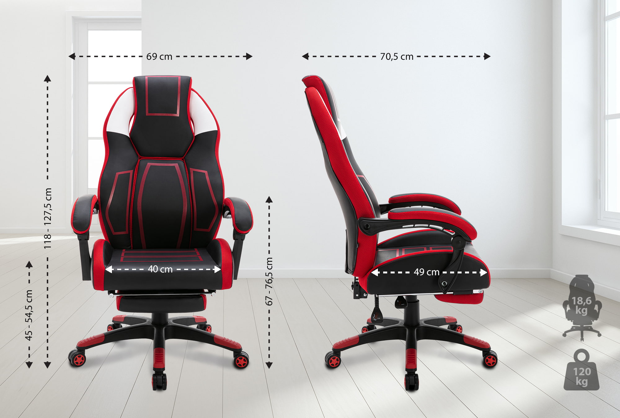 Chaise De Bureau Clovis Simili Cuir Noir/rouge