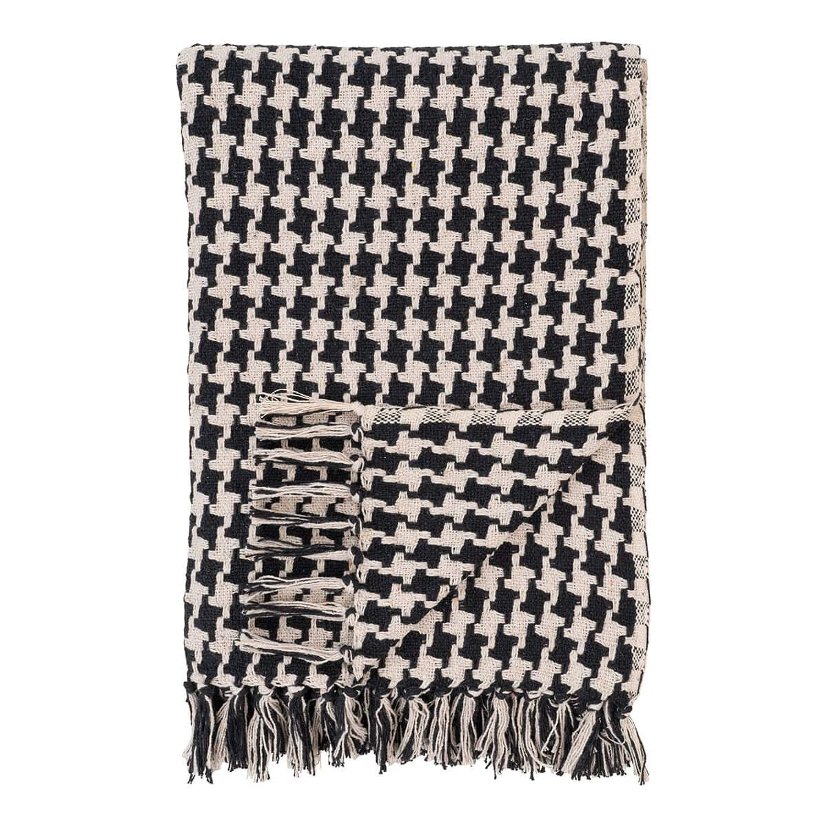 Josy - Plaid 180x130cm Beige Et Noir À Motifs Pied-de-poule