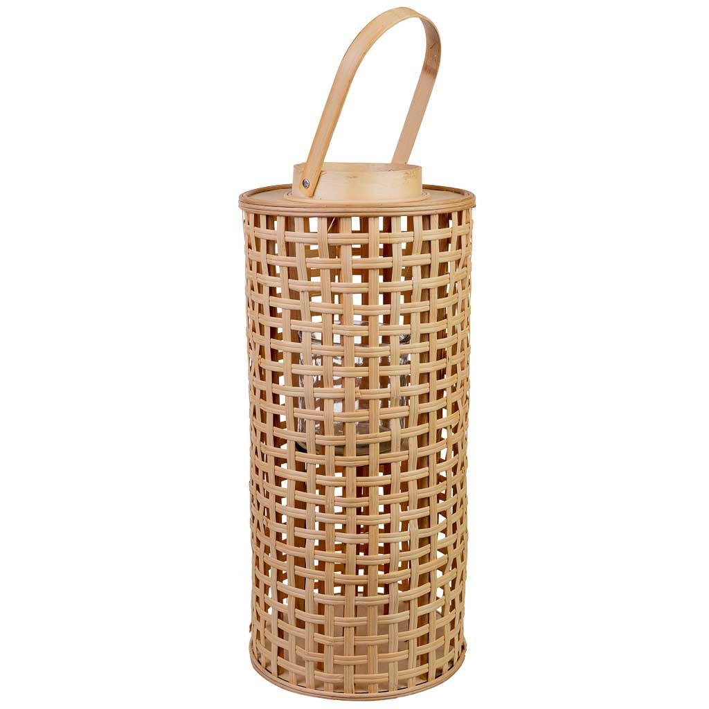 Lanterne Bambou Avec Verre Pour Bougie D24x53,5h Cm