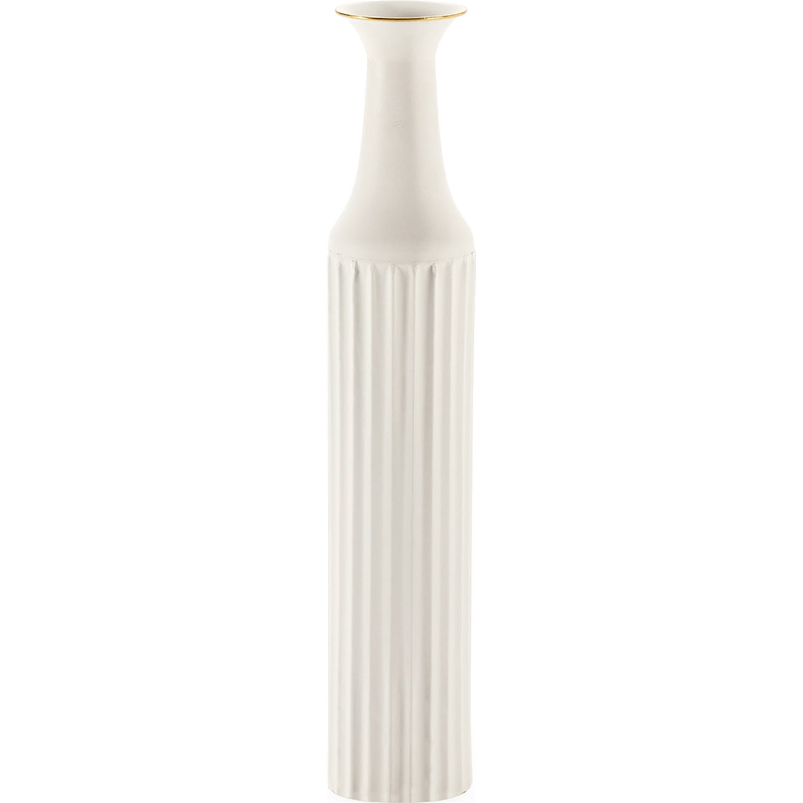 Vase Décoratif Blanc Doré En Métal Design Élégant Intemporel - Blanc Mat Avec Liseré Doré