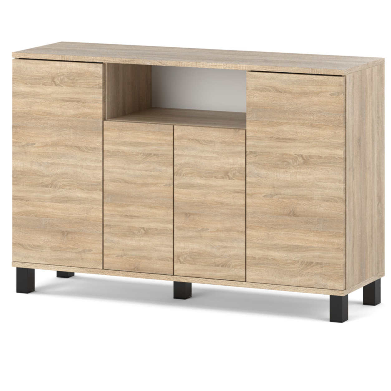 Commode Chêne Sonoma 120 Cm 4 Portes - Meuble Tv Moderne Pour Salon Et Chambre - Buffet De Rangement Design