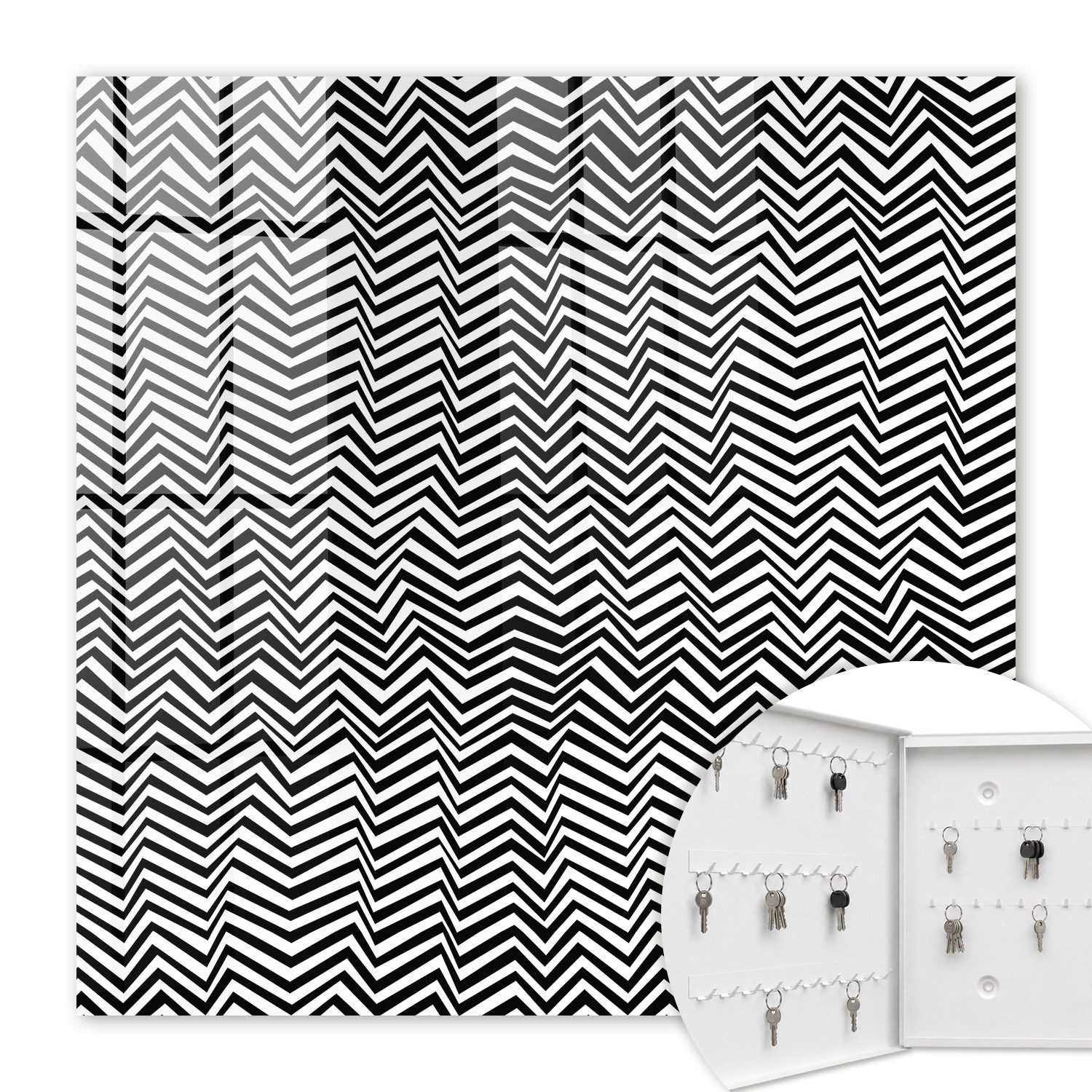 Armoire À Clés - (30 Cm X 30 Cm) - Boîte À Clés Murale - Coffret De Rangement Pour Clés - Couleur Blanche - Ouverture Vers La Gauche - Pour Maison Et Bureau - Zigzags Dynamiques