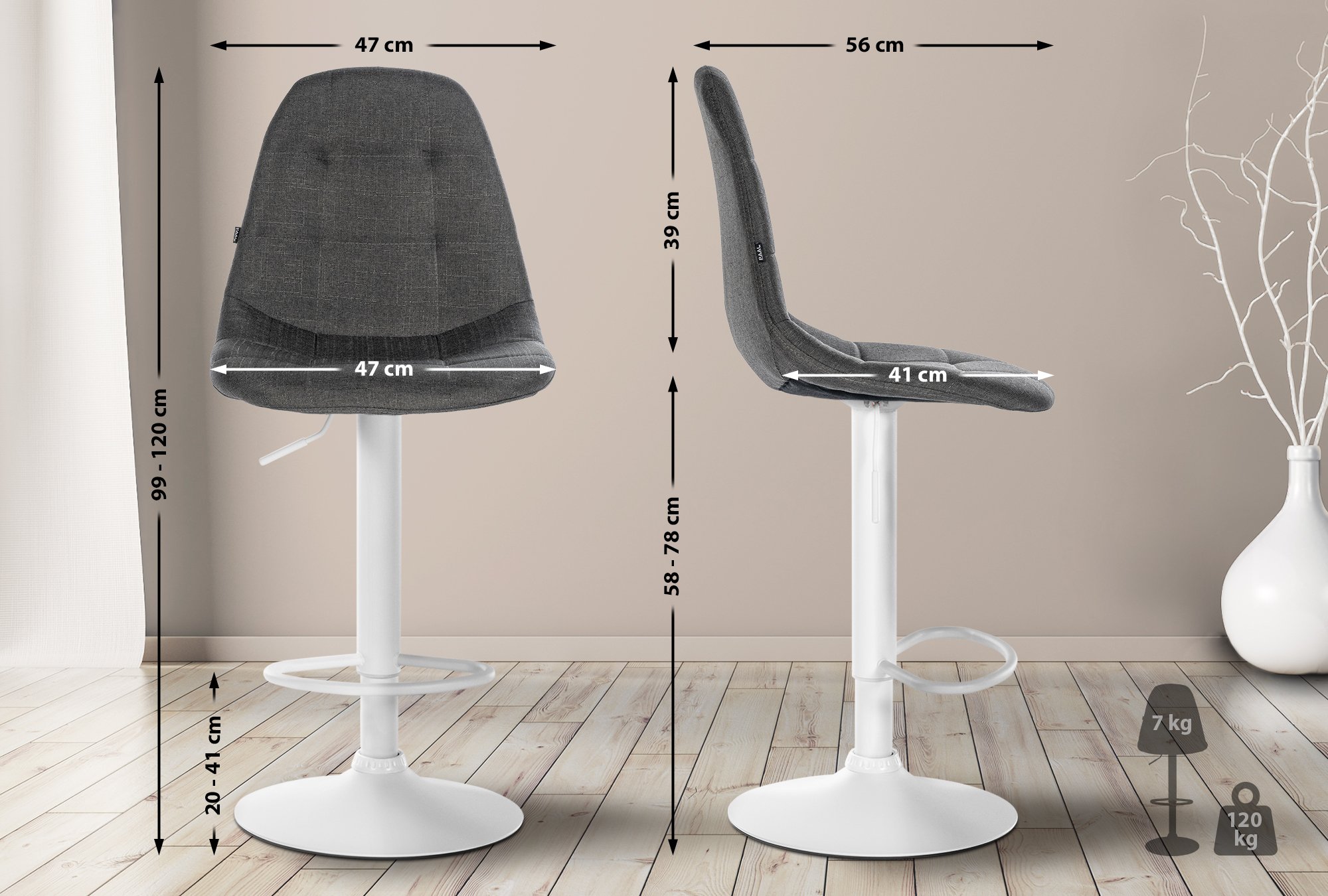 Tabouret De Bar Elmore Tissu W Gris Foncé