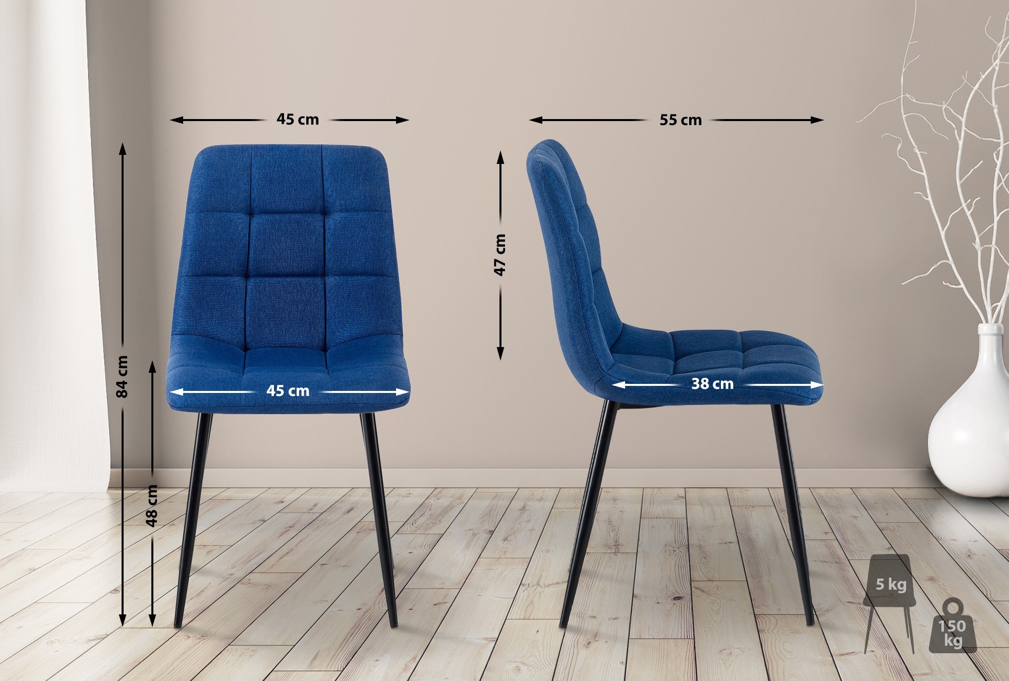 Chaise De Salle À Manger Tissu Antibes Bleu
