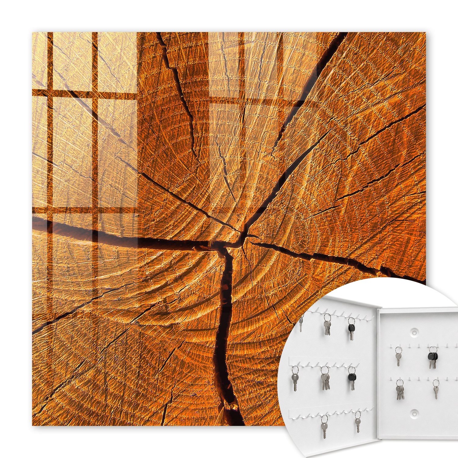 Armoire À Clés - (30 Cm X 30 Cm) - Boîte À Clés Murale - Coffret De Rangement Pour Clés - Couleur Blanche - Ouverture Vers La Gauche - Pour Maison Et Bureau - Grain De Bois