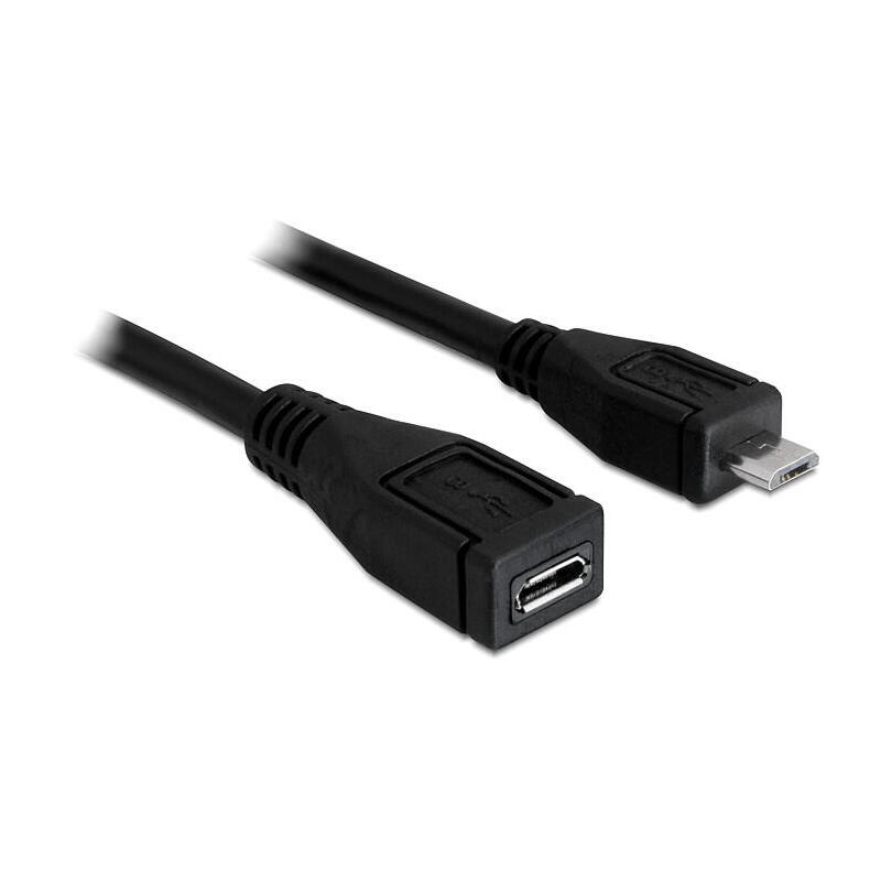 Cable Usb 2.0 Micro-b Male Vers Usb 2.0 Micro-b Femelle Delock, 1 M, Noir