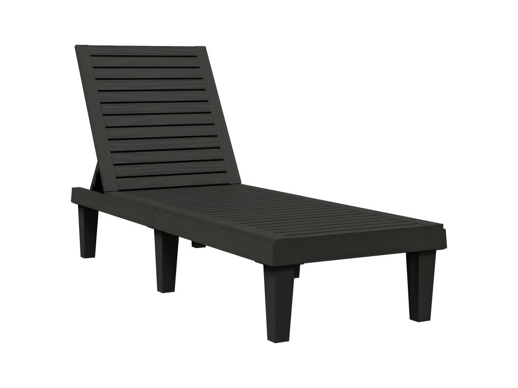 Transat Chaise Longue Bain De Soleil Lit De Jardin Terrasse Meuble D'extérieur 155 X 58 X 83 Cm Polypropylène Noir 02_00