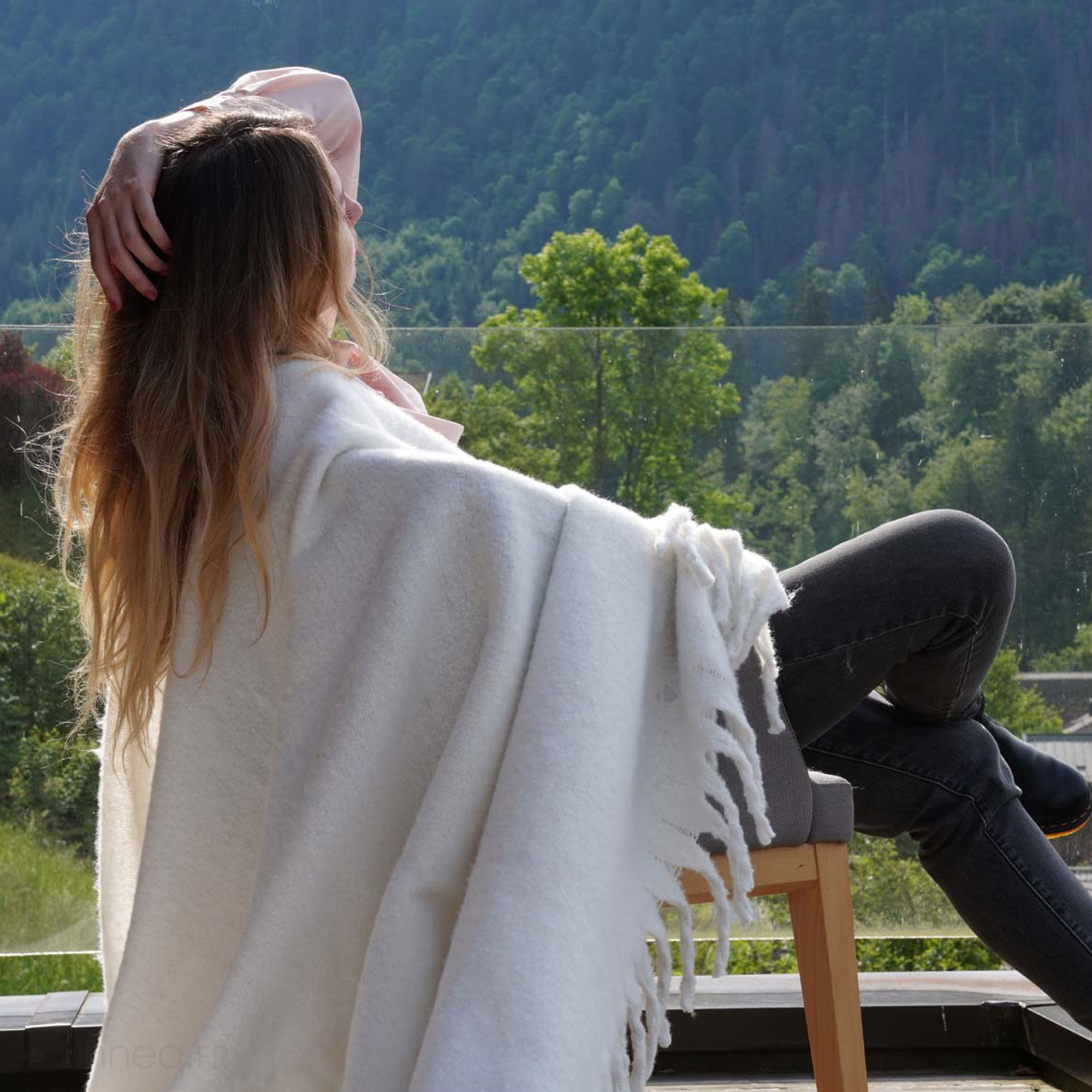 Plaid Aspect Mohair 100% Polyester Recyclé 70x180 Cm Hygge Blanc Neige