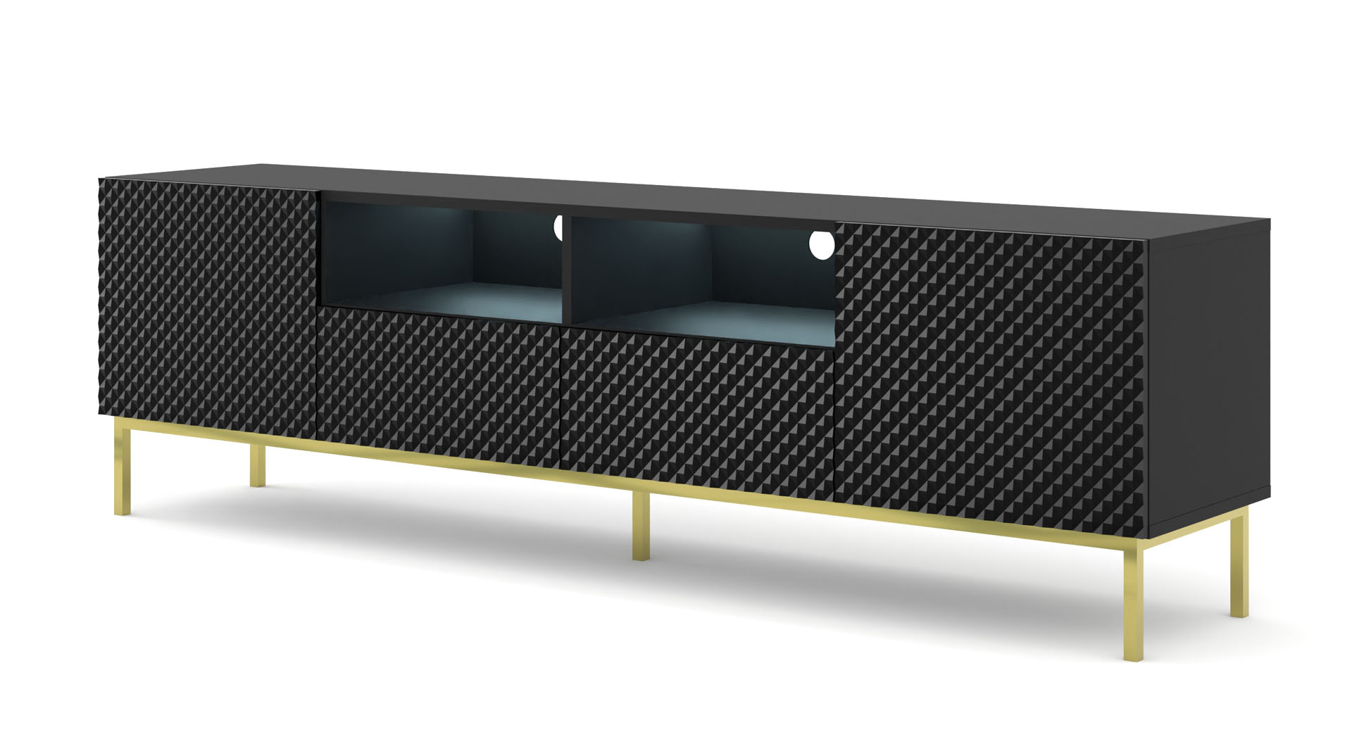 Meuble Tv Ravenna C 200 Cm 2d2s Noir Brillant Avec Cadre