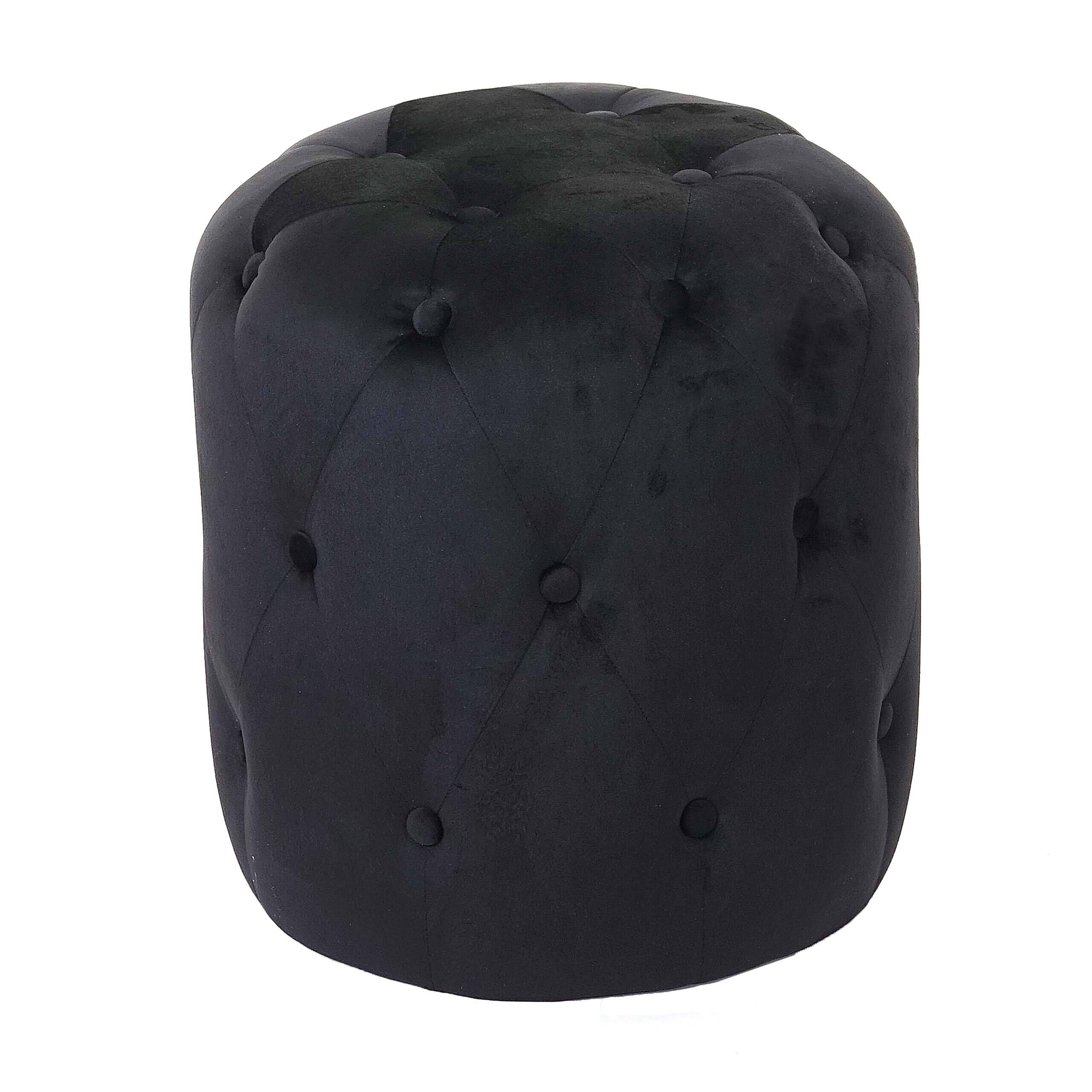 Tabouret Pouf Capitonné 42x39cm Velours Noir 04_0005336
