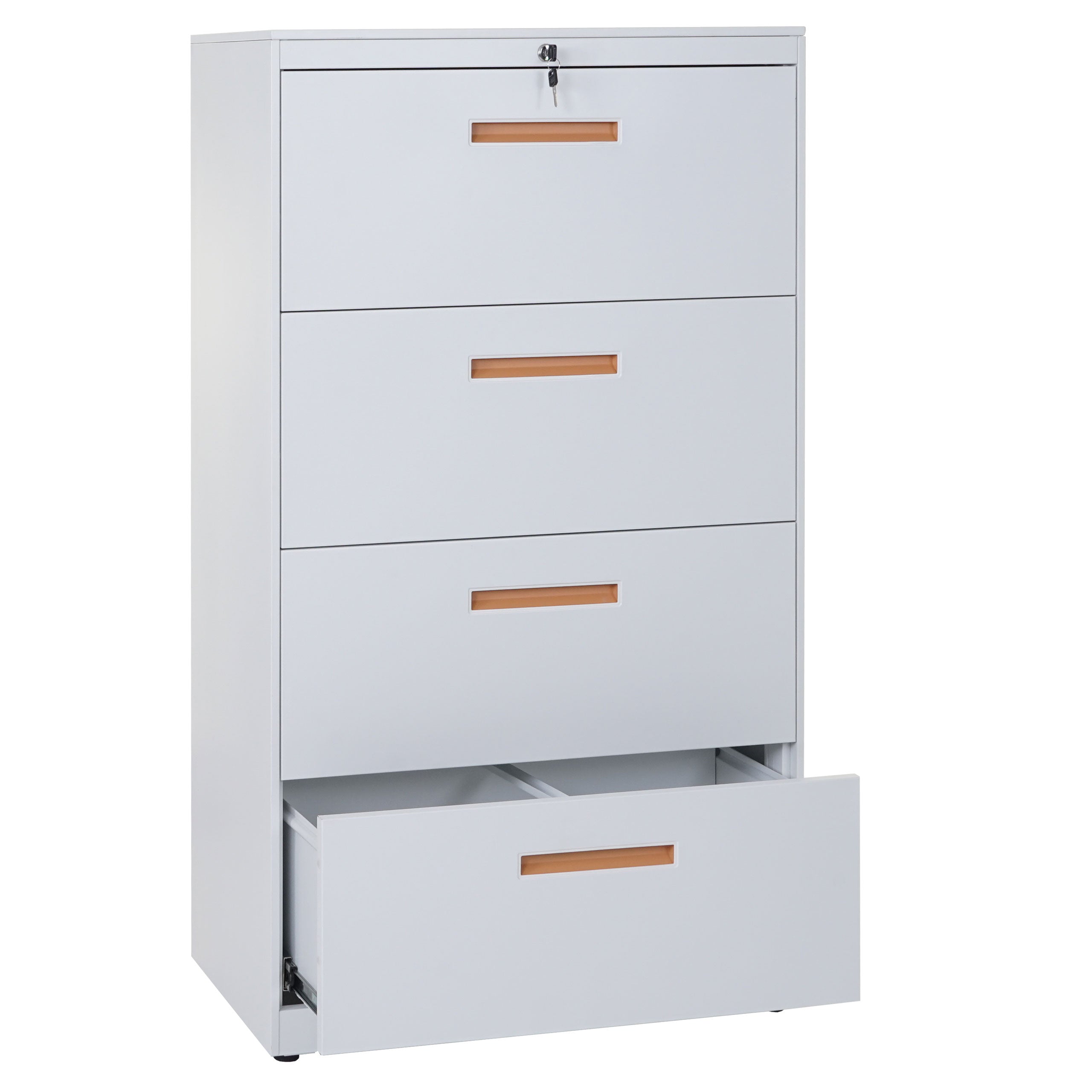 Armoire De Bureau Avec 4 Tiroirs Pour Documents A4 132 X 76 X 46 Cm Sécurisée Design Épuré En Acier Gris 040011185