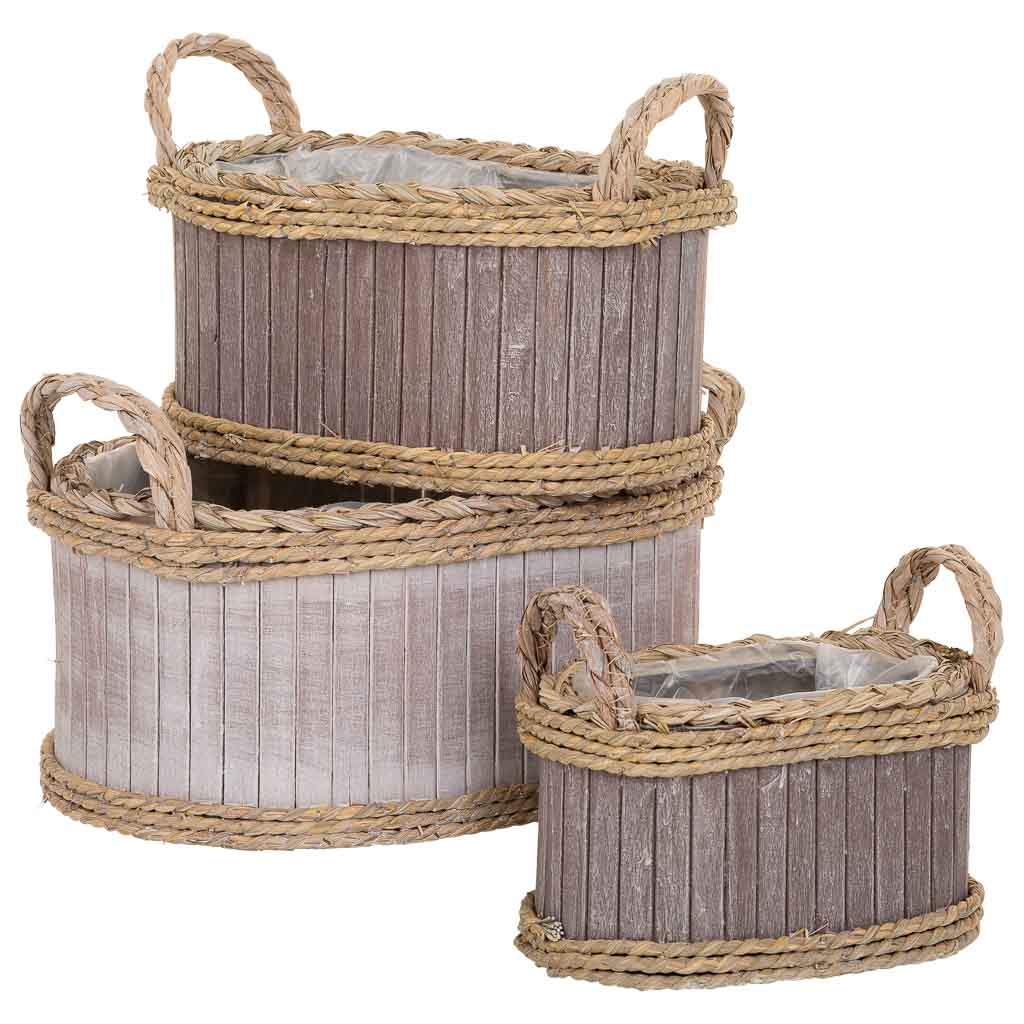 Ensemble De 3 Paniers Ovales En Bois Gris