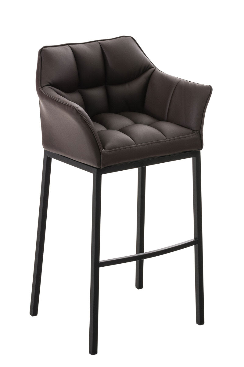 Tabouret De Bar Chaise Haute De Comptoir Couture Carrées Assise En Pvc Marron 4 10_0004686