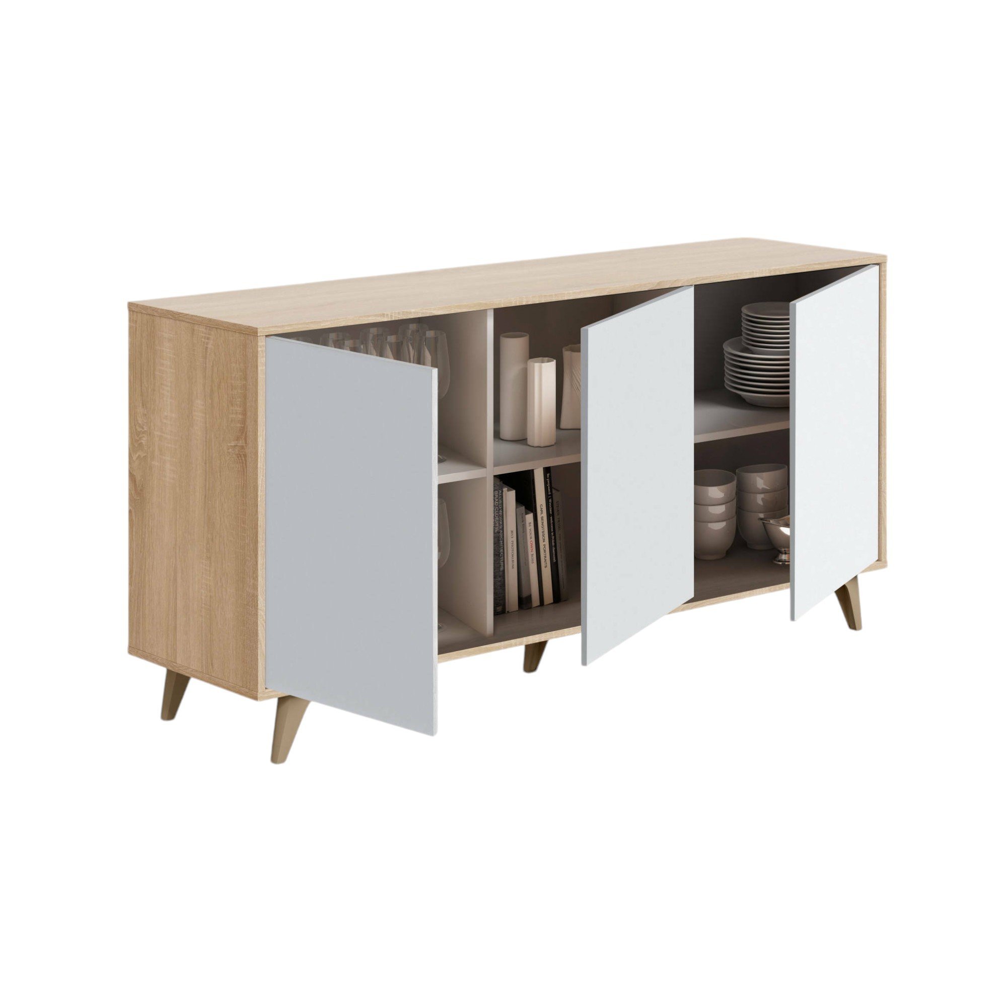 Buffet Effet Bois Beige, Blanc 187x41 Cm