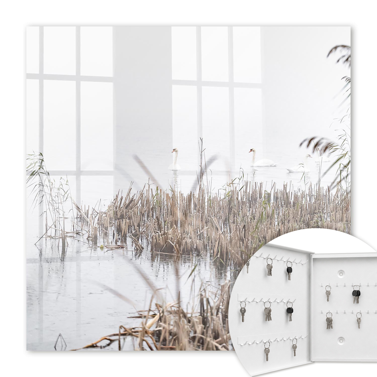 Armoire À Clés - (30 Cm X 30 Cm) - Boîte À Clés Murale - Coffret De Rangement Pour Clés - Couleur Blanche - Ouverture Vers La Gauche - Pour Maison Et Bureau - Calme Brumeux